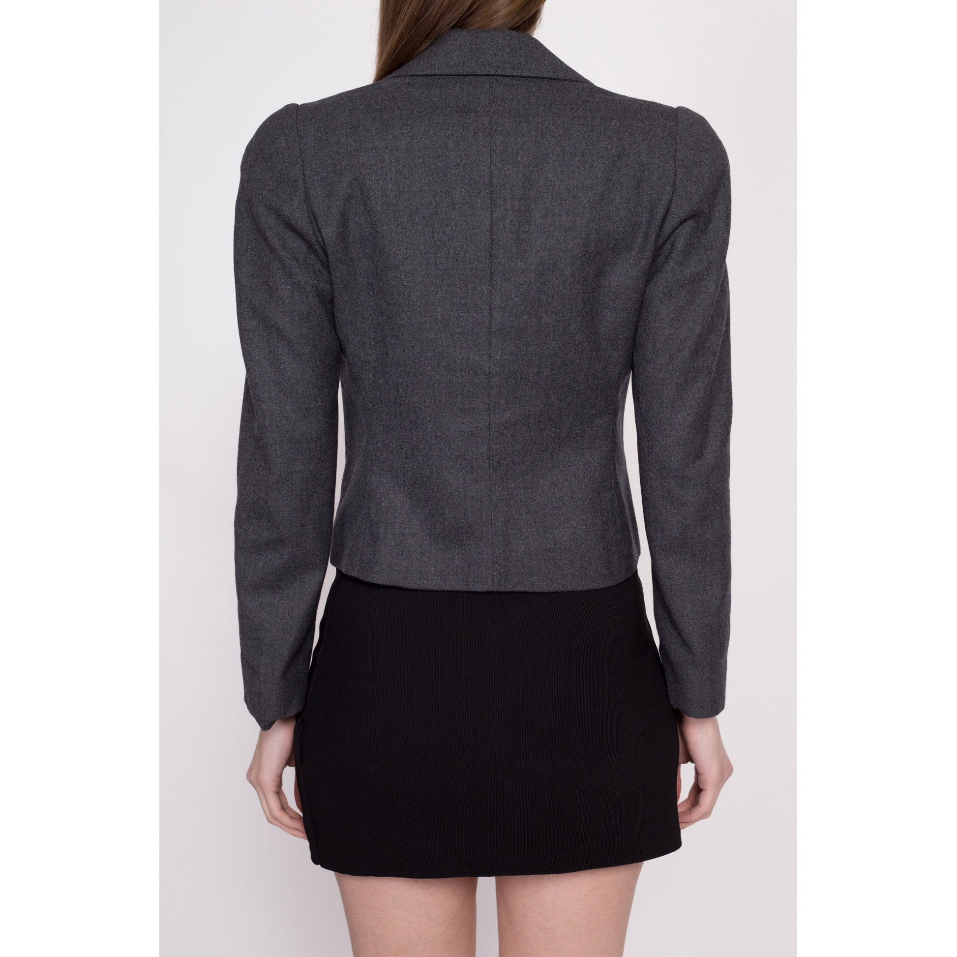 80s Christian Dior Cropped Suit Jacket - Extra Small | Vintage Grey Blazer Single Button Sport Coat