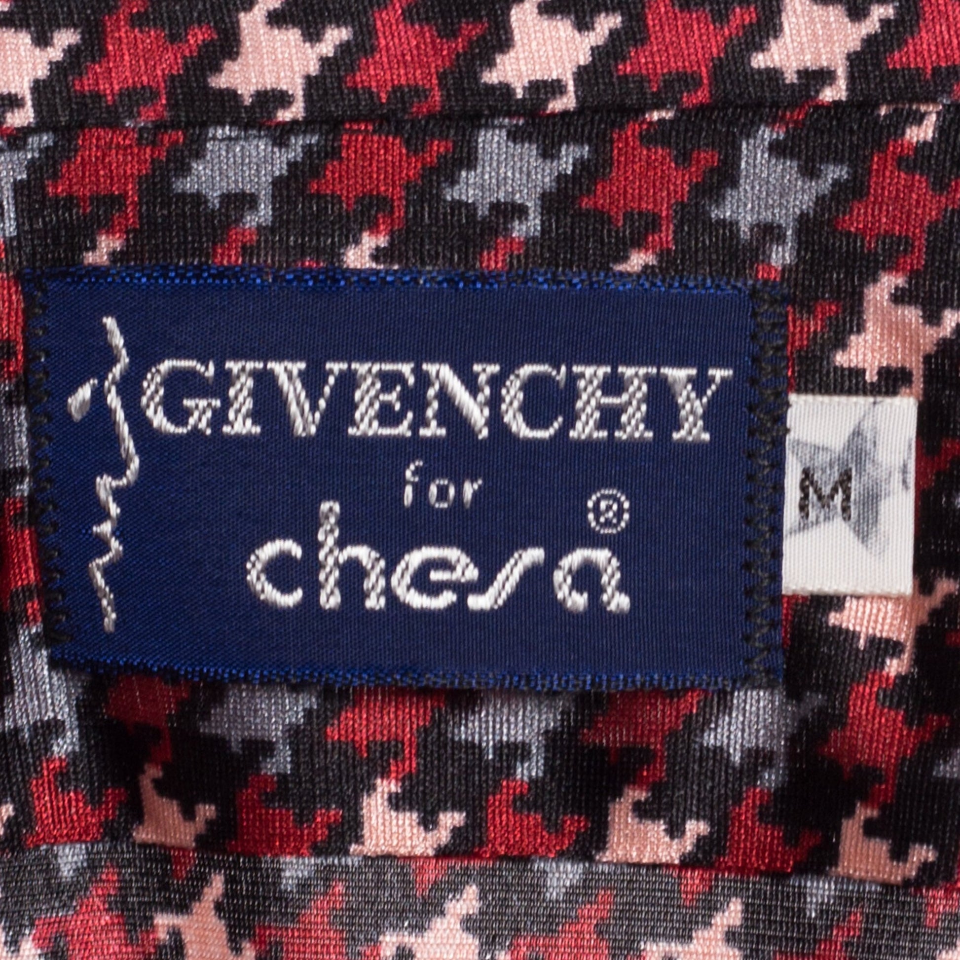 70s Givenchy For Chesa Satin Houndstooth Shirt - Men's Medium | Vintage Long Sleeve Collared Button Up Designer Shirt