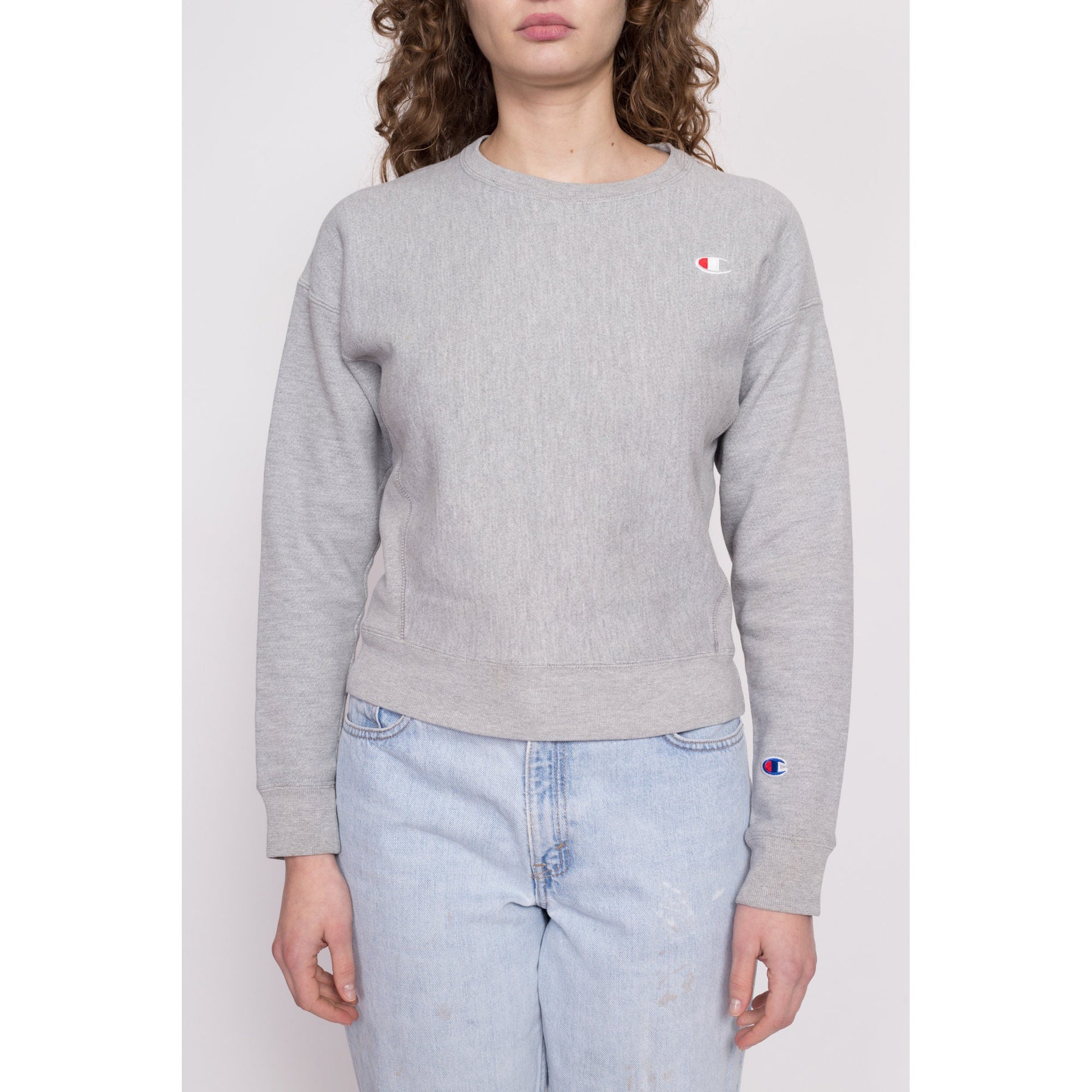 Champion Heather Grey Cropped Sweatshirt - Extra Small | Reverse Weave Crew Neck Plain Streetwear Pullover