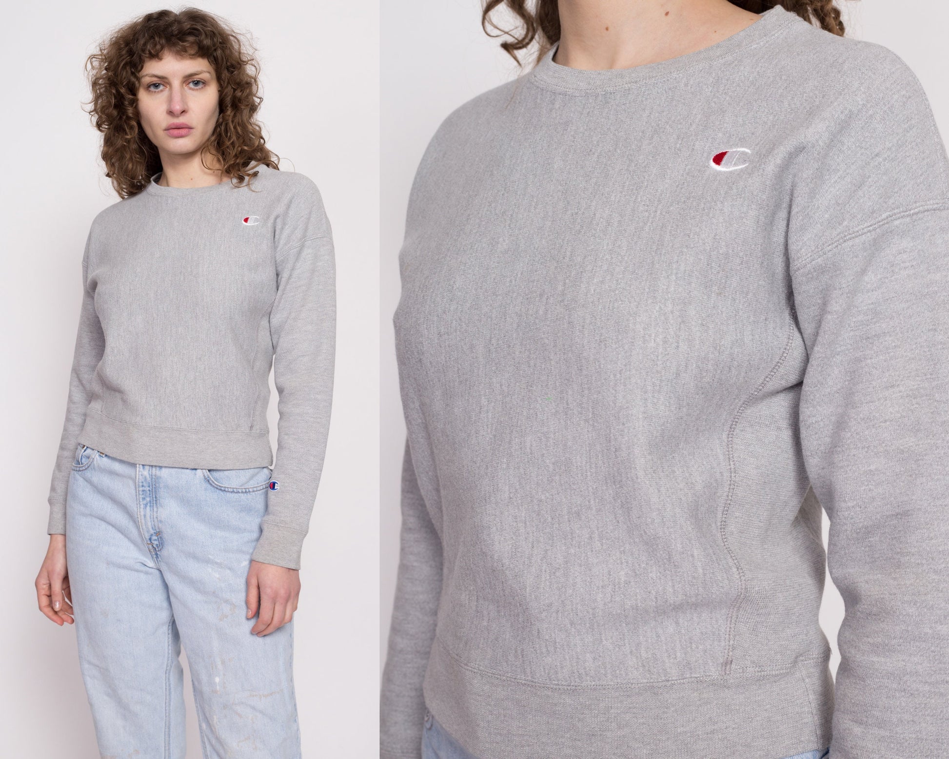 Champion Heather Grey Cropped Sweatshirt - Extra Small | Reverse Weave Crew Neck Plain Streetwear Pullover
