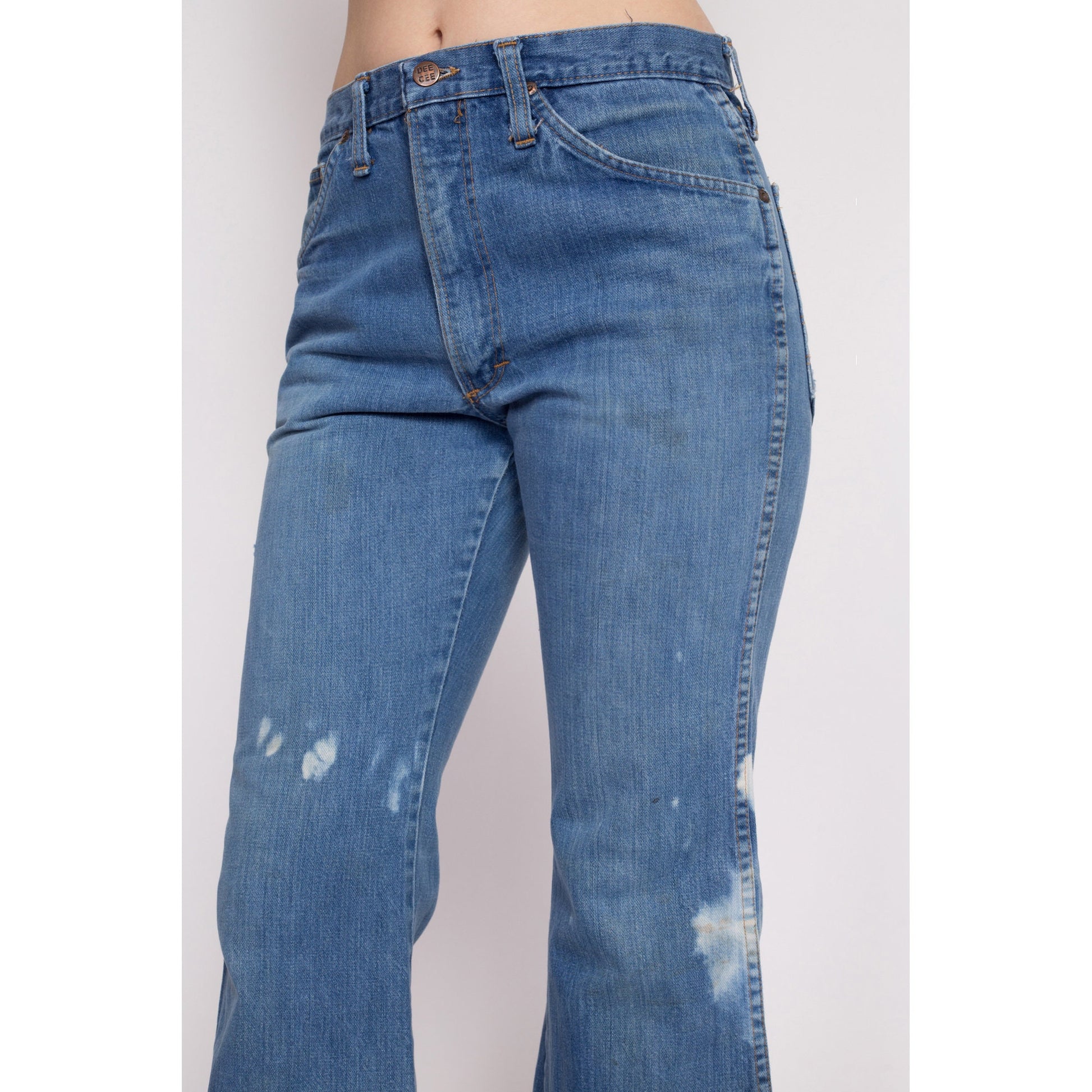 70s Dee Cee Bleached Bell Bottoms - Women's Medium, Men's Small, 30" | Vintage Unisex Denim Flared Leg Jeans