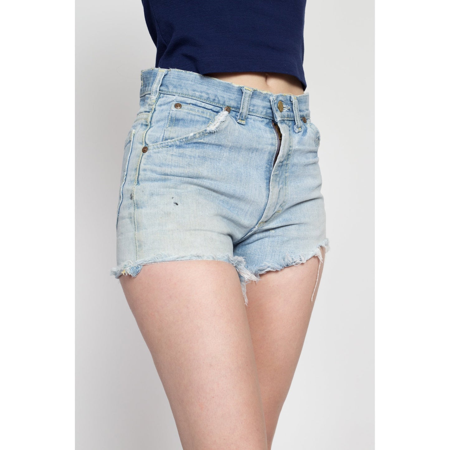 60s 70s Lee Riders Cut Off Jean Shorts - 29" Waist | Vintage Distressed Light Wash Denim High Waisted Cutoffs