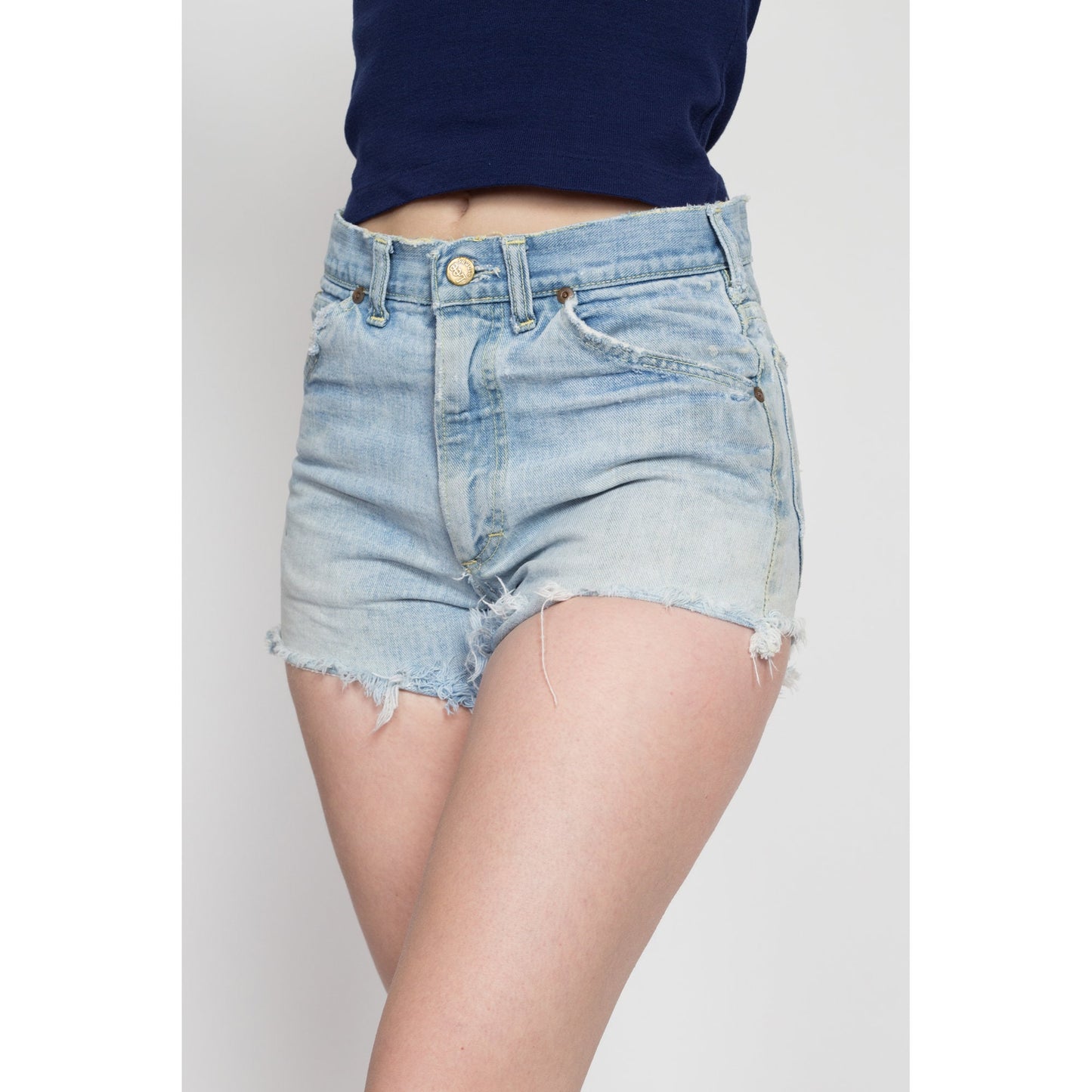 60s 70s Lee Riders Cut Off Jean Shorts - 29" Waist | Vintage Distressed Light Wash Denim High Waisted Cutoffs