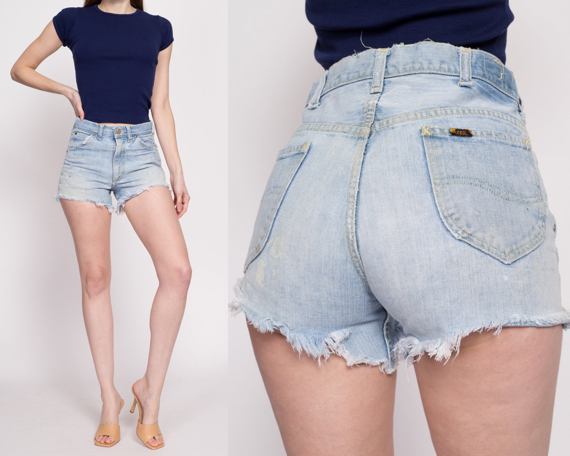 60s 70s Lee Riders Cut Off Jean Shorts - 29" Waist | Vintage Distressed Light Wash Denim High Waisted Cutoffs