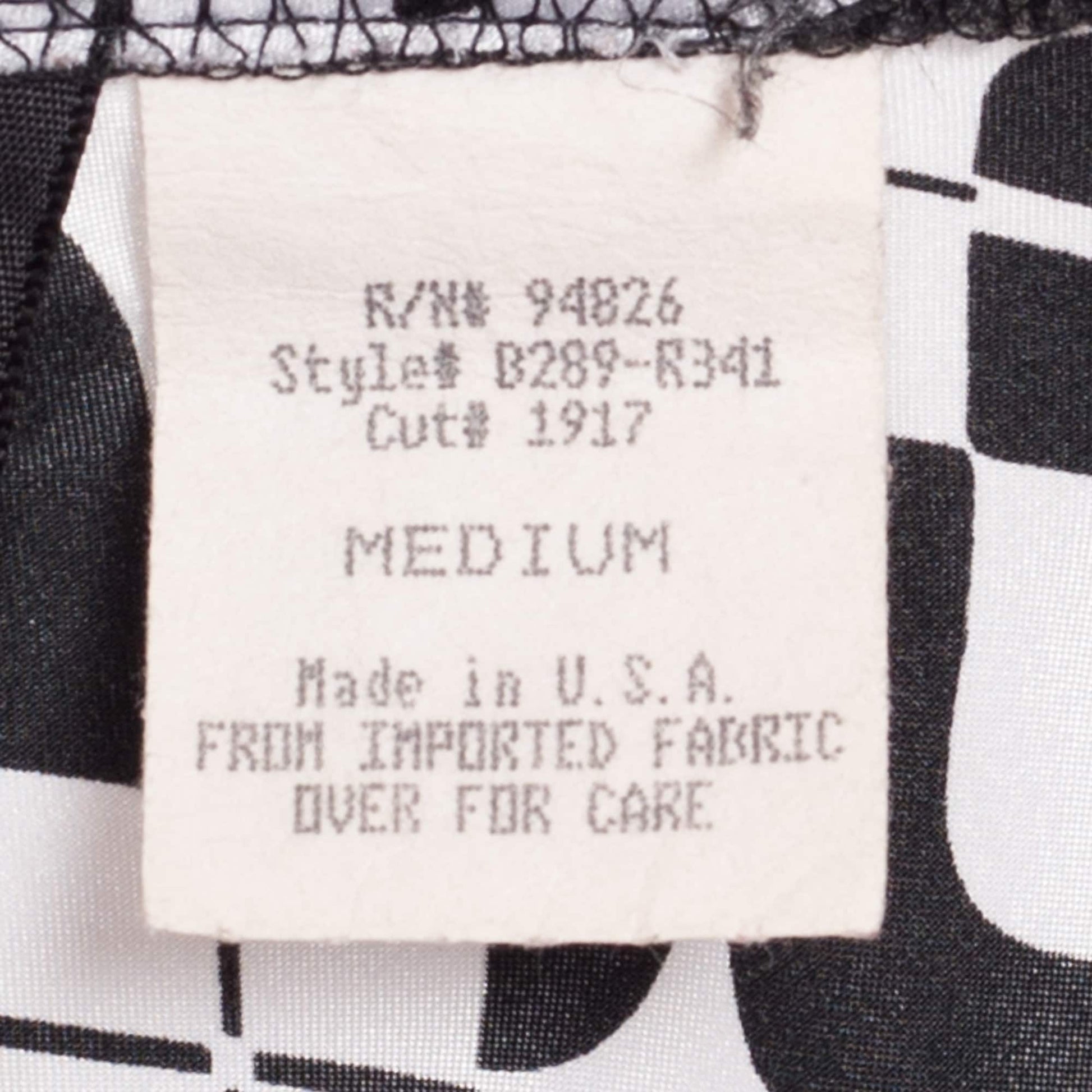 Y2K Black & White Op Art Top - Medium | Vintage Lightweight Sleeveless Square Neck Empire Waist Shirt