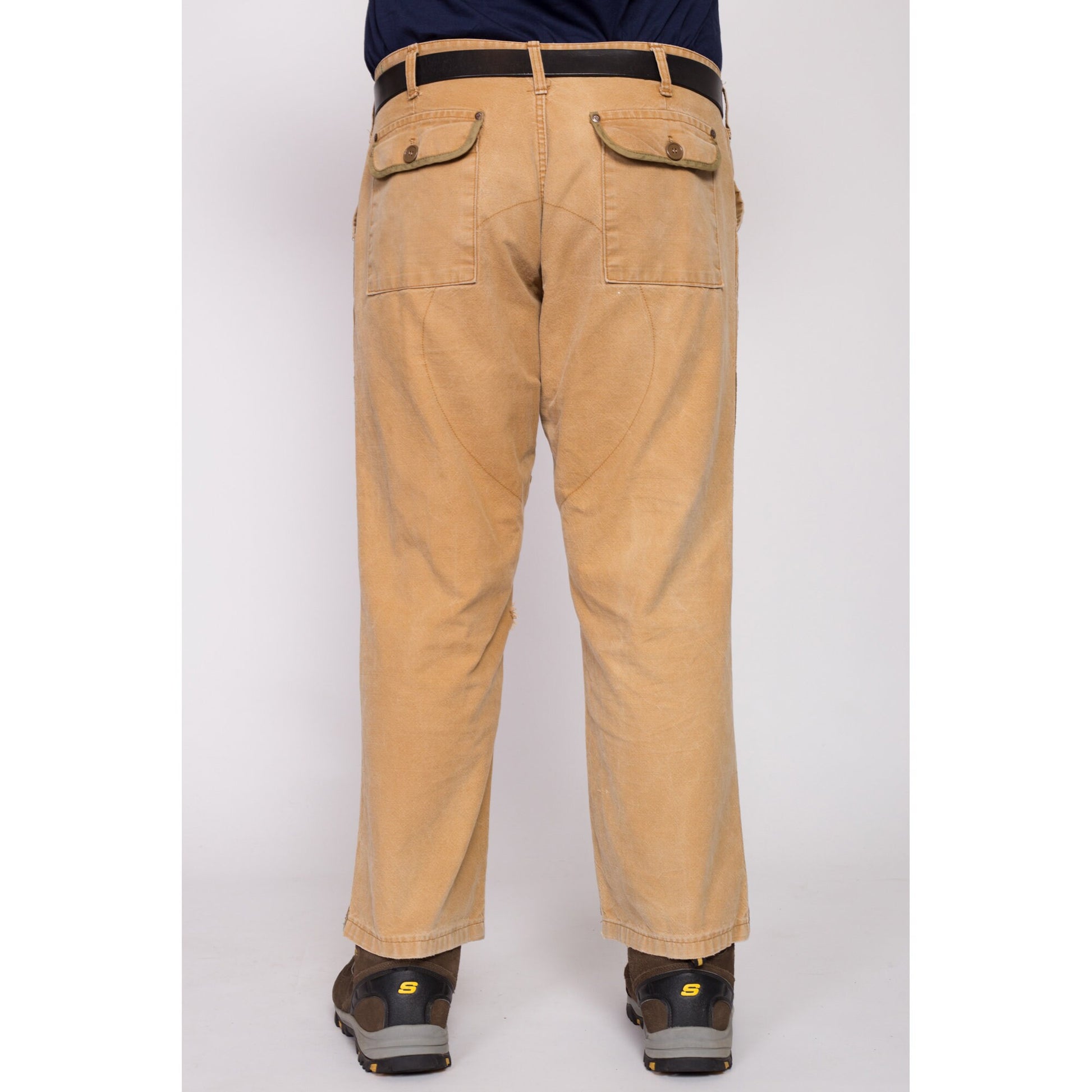 Vintage Duck Canvas Upland Hunting Pants - 41x28 | Waterproof Panel Tan Brown Workwear Outdoors Pants