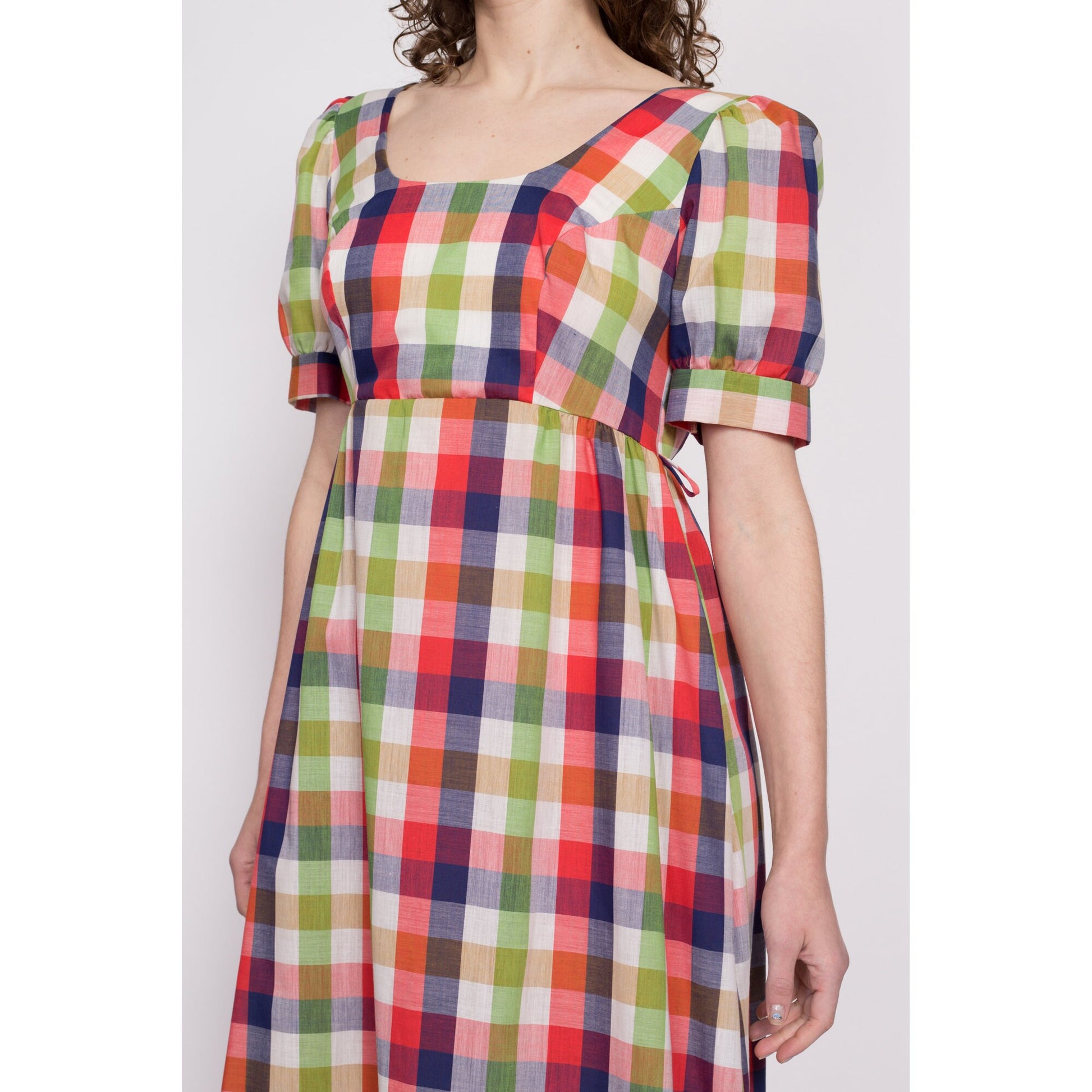 60s Plaid Puff Sleeve Prairie Maxi Dress - Medium Tall Flying Apple Vintage 60s Plaid Puff Sleeve Prairie Maxi Dress - Medium Tall Flying Apple Vintage
