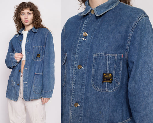 1940s Washington Dee Cee Denim Chore Coat - Men's Medium, Women's Large | Vintage 40s 50s Sanforized Distressed Workwear Jean Jacket