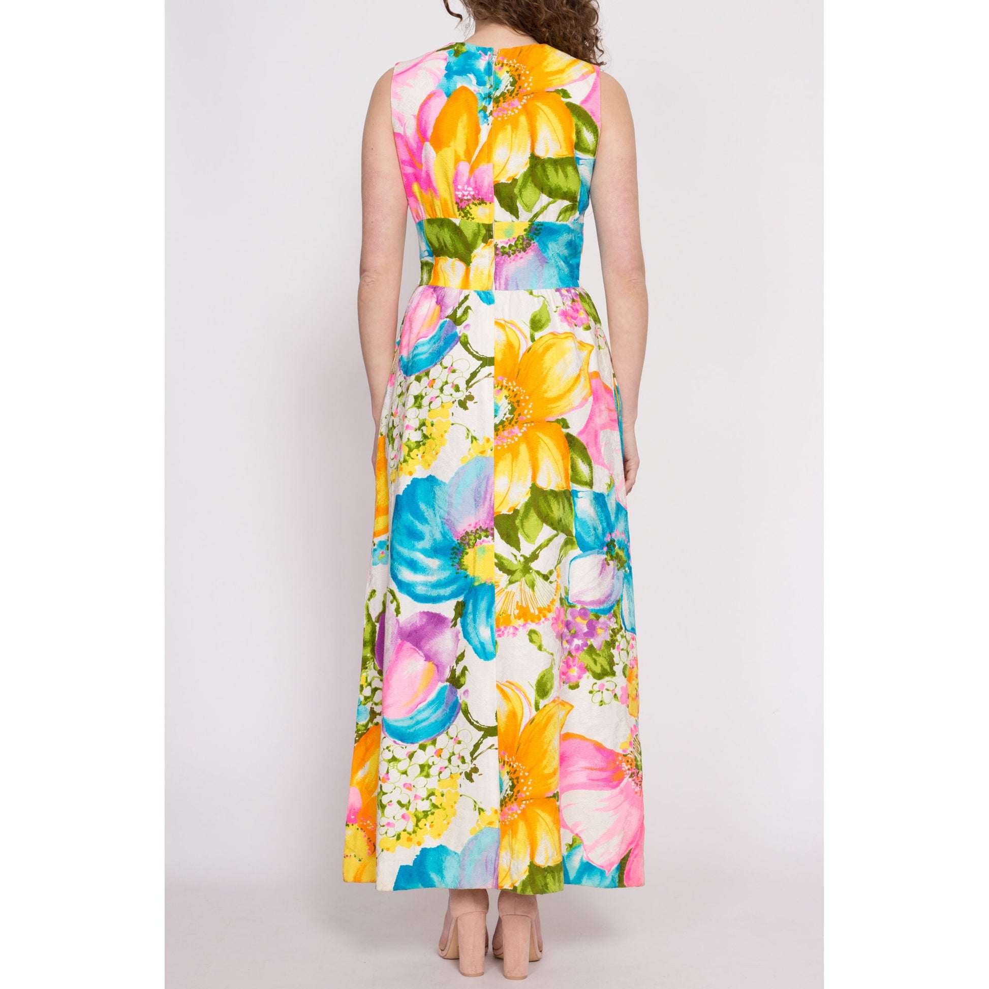 60s Tori Richard Honolulu Hawaiian Maxi Dress - Medium | Vintage Boho Keyhole Neck Sleeveless Floral Column Sundress