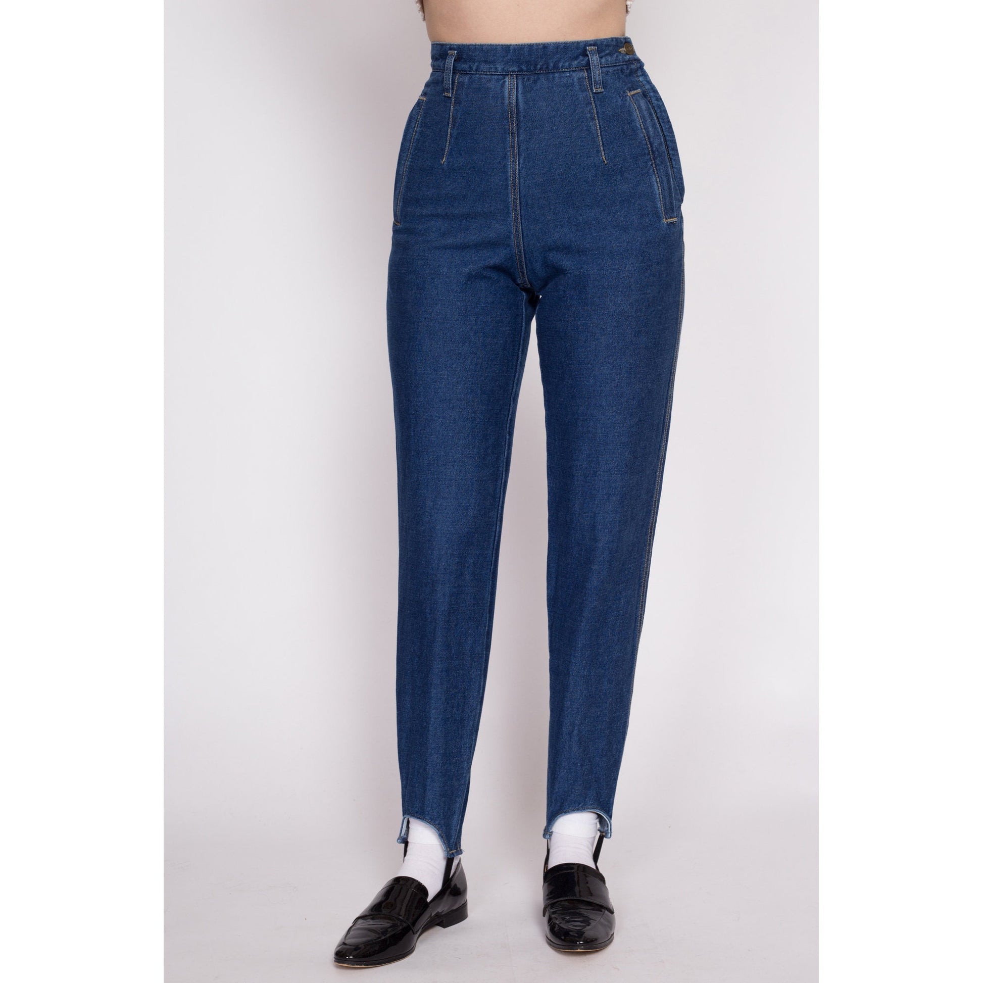 90s Lizwear Stirrup Side Zip Jeans - Extra Small, 25" | Vintage High Waisted Dark Wash Stretchy Slim Ankle Jeans