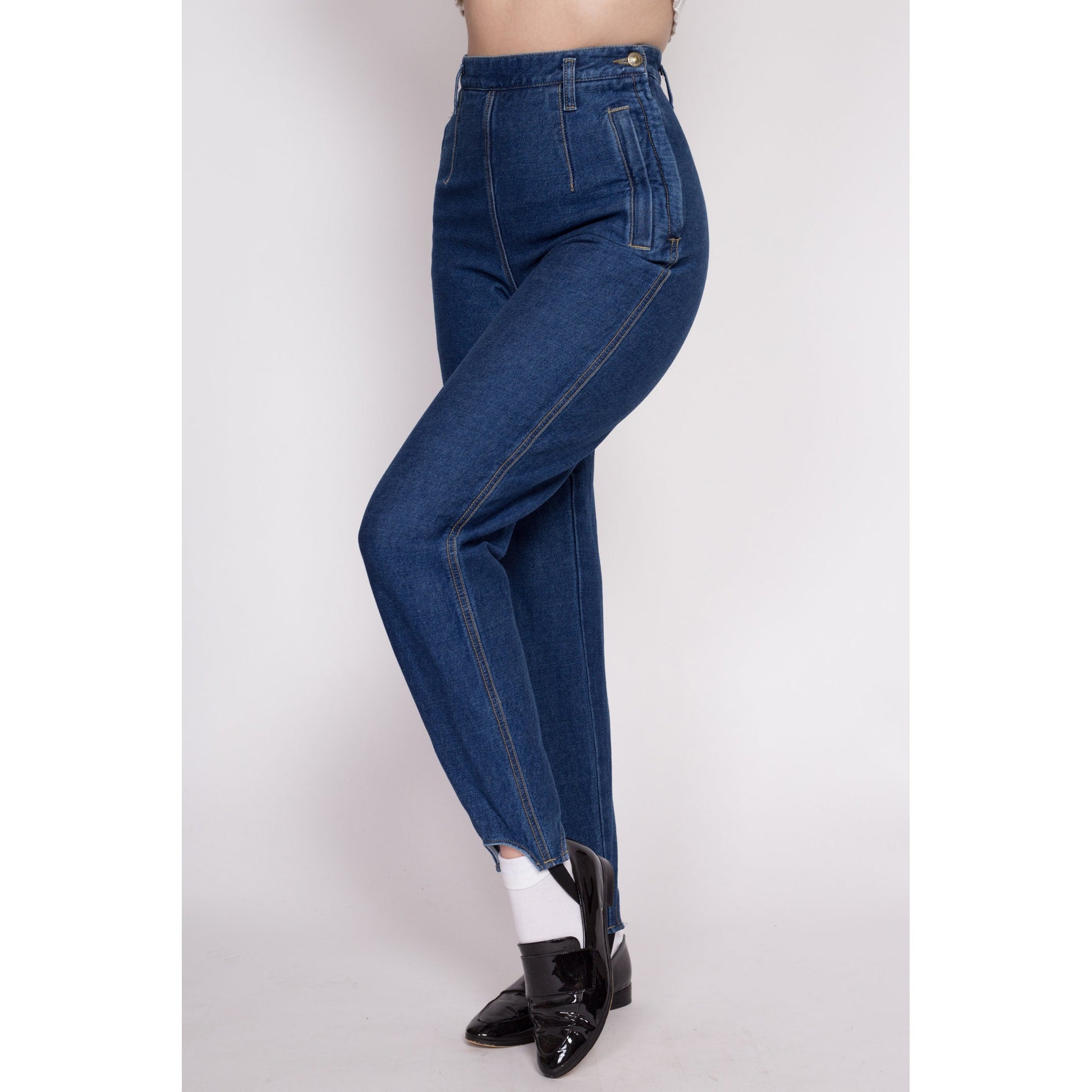 90s Lizwear Stirrup Side Zip Jeans - Extra Small, 25" | Vintage High Waisted Dark Wash Stretchy Slim Ankle Jeans