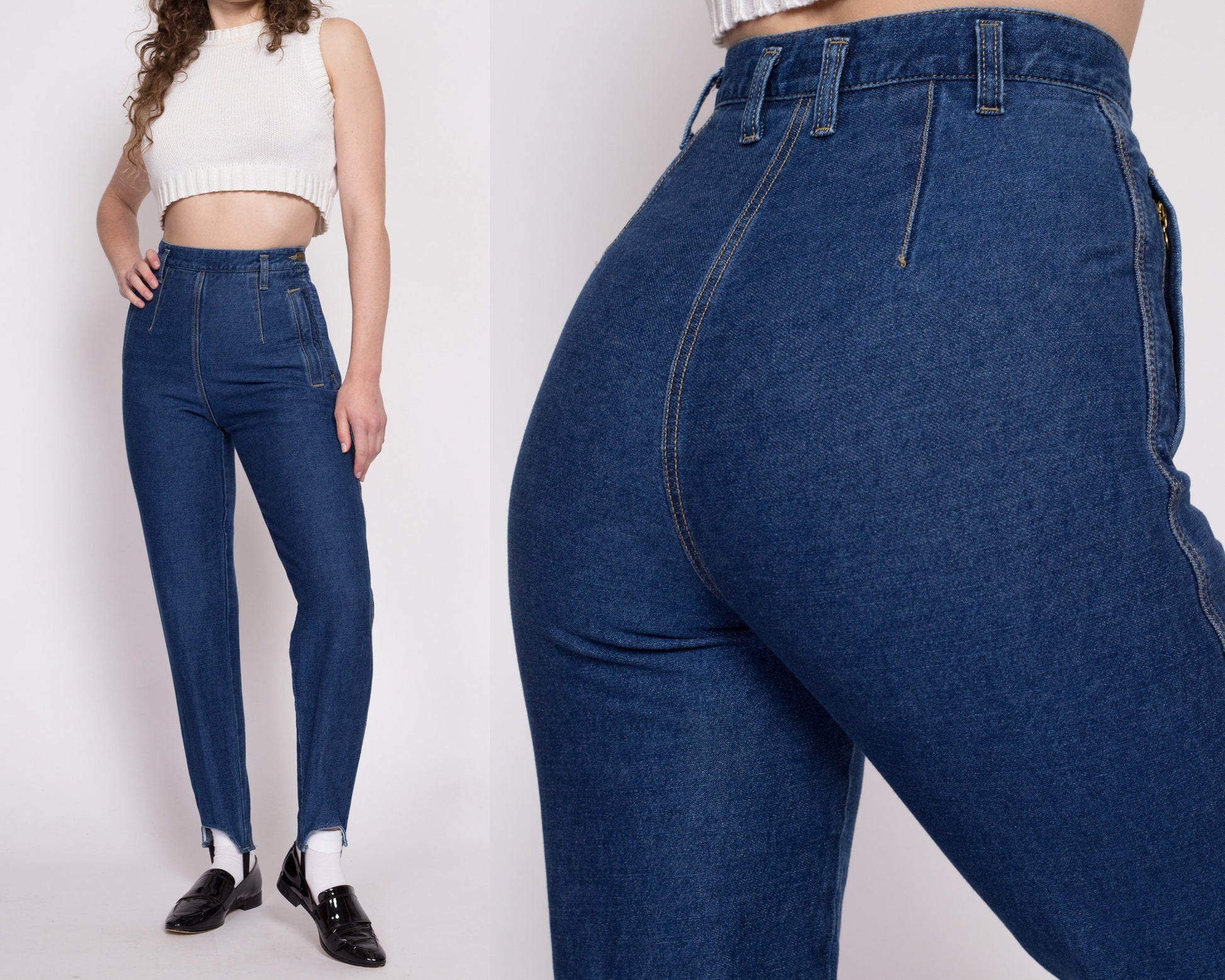 90s Lizwear Stirrup Side Zip Jeans - Extra Small, 25" | Vintage High Waisted Dark Wash Stretchy Slim Ankle Jeans