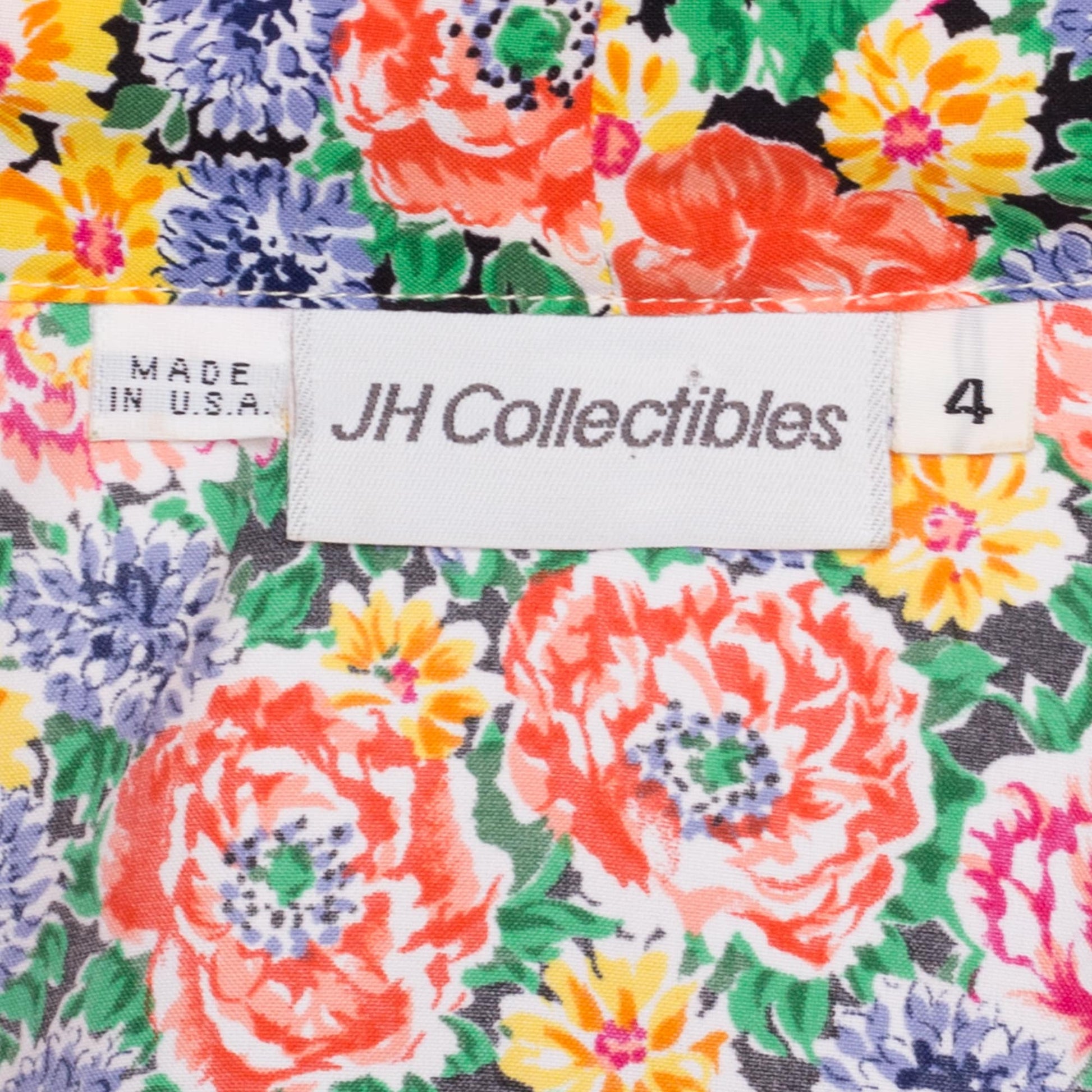 80s Colorful Floral Wrap Top - Small | Vintage Long Sleeve Cropped Secretary Blouse