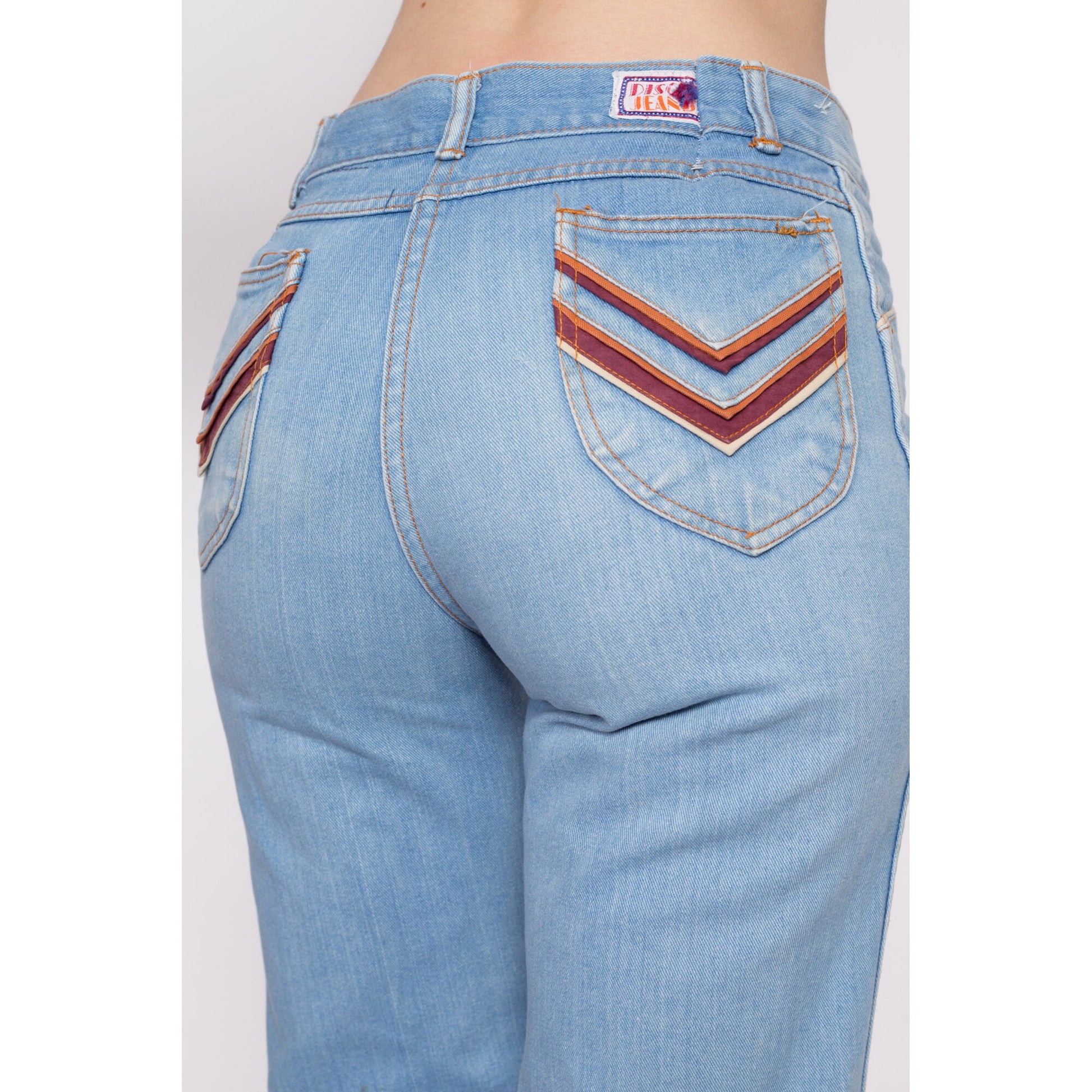 70s Bell bottom denim jeans, zipper back pockets – The Hip Zipper