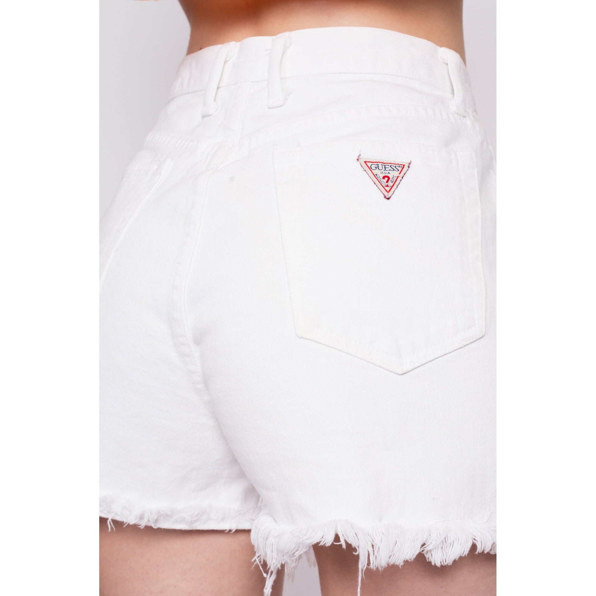 90s Guess White Cut Off Jean Shorts - Small, 26.5" | Vintage Georges Marciano High Waisted Denim Cutoffs