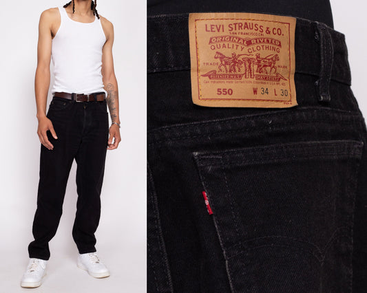 Vintage Levi's 550 Made In USA Black Jeans - 34x30 | 80s 90s Relaxed Fit Tapered Leg Denim Dad Jeans