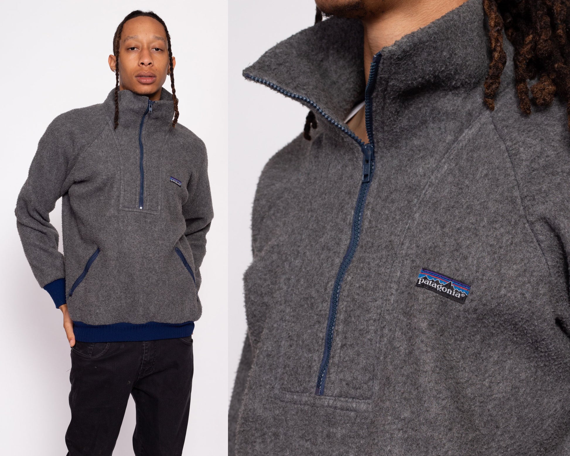 80s Patagonia Fleece Half Zip Sweatshirt - Men's Medium | Vintage Zip Front High Neck Plain Pullover