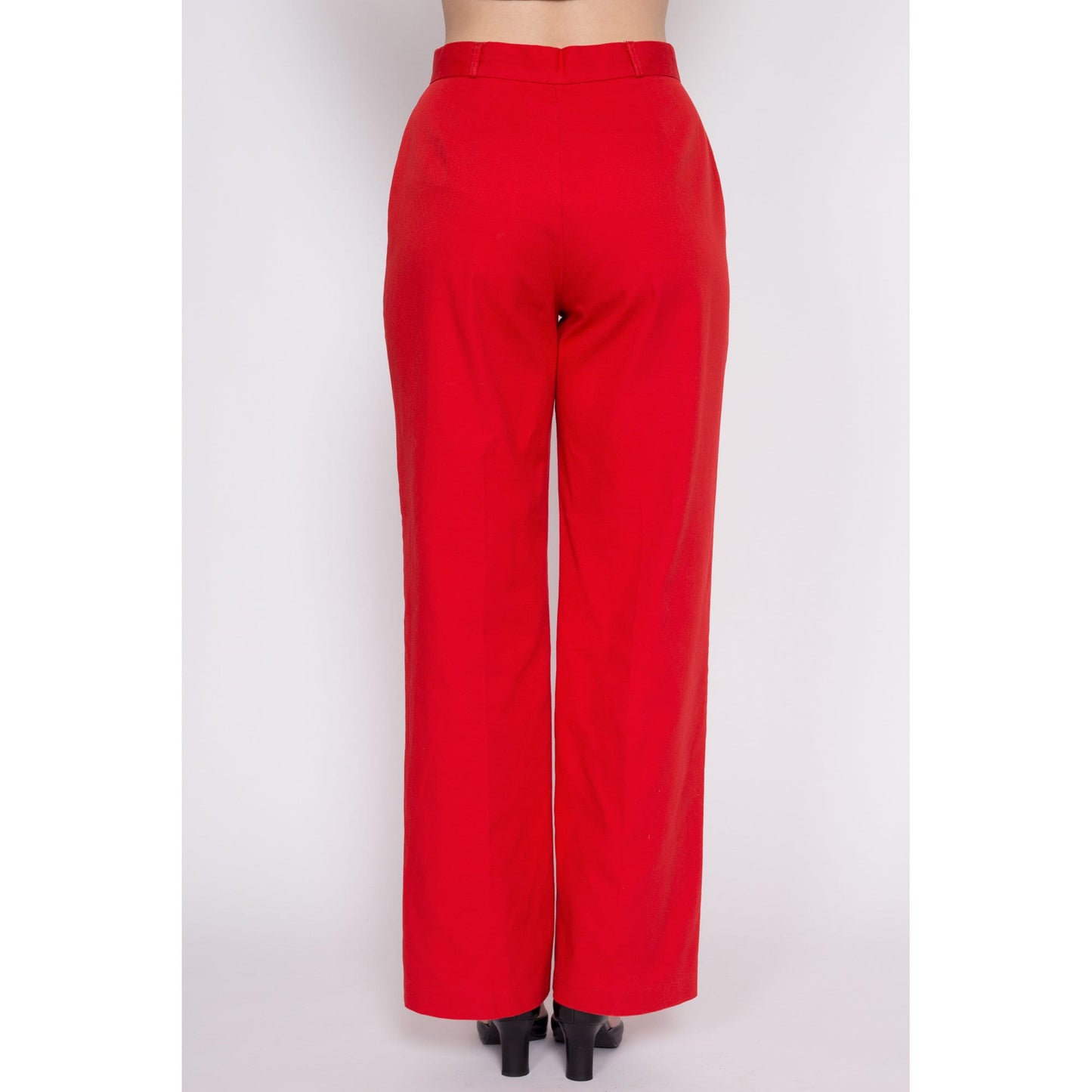 70s Red High Waisted Pants - Medium, 28.5" | Retro Vintage Straight Leg Trousers