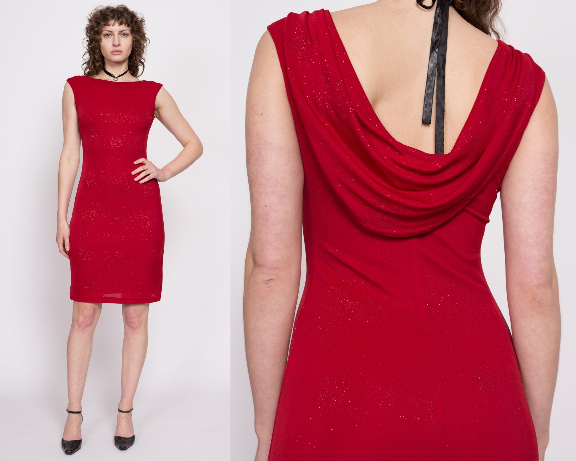 90s Red Cowl Low Back Party Dress - Small 90s Red Cowl Low Back Party Dress - Small