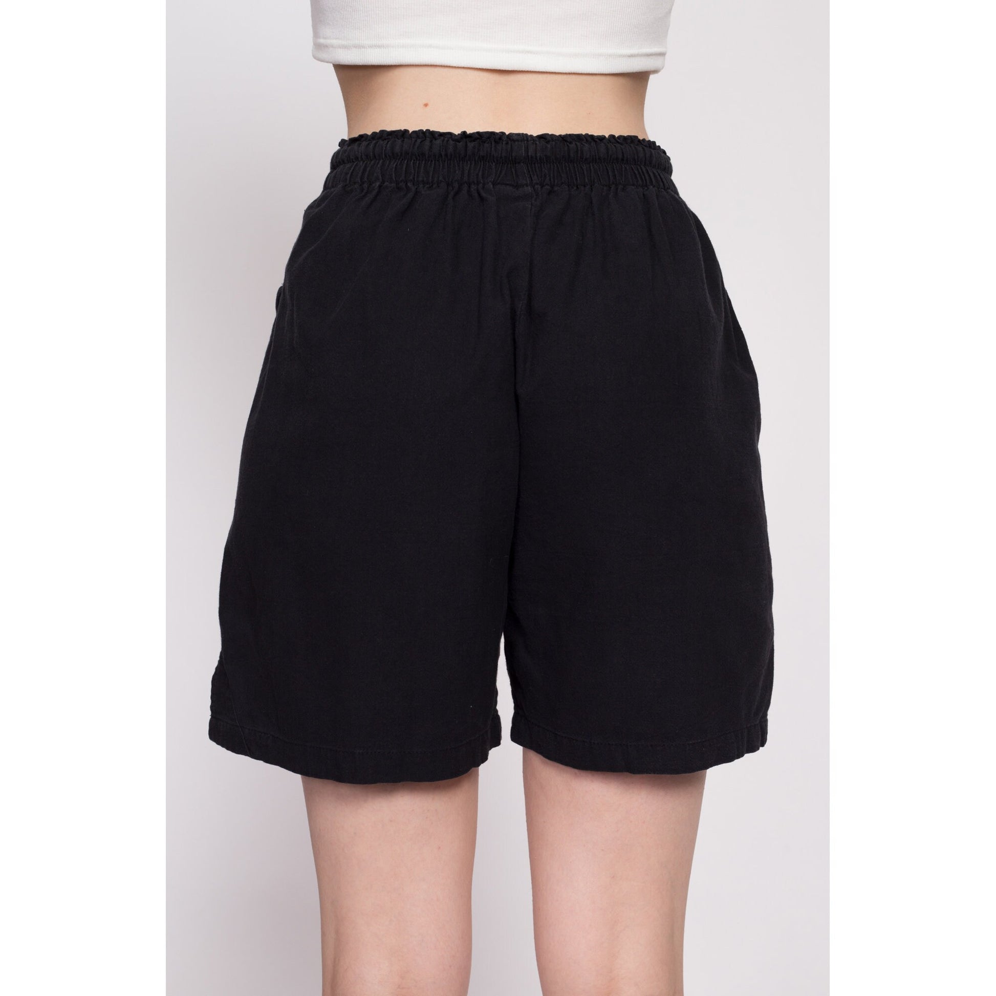 90s St Thomas Virgin Islands Cotton Shorts - One Size | Vintage Black High Rise Elastic Waist Casual Beach Surf Shorts