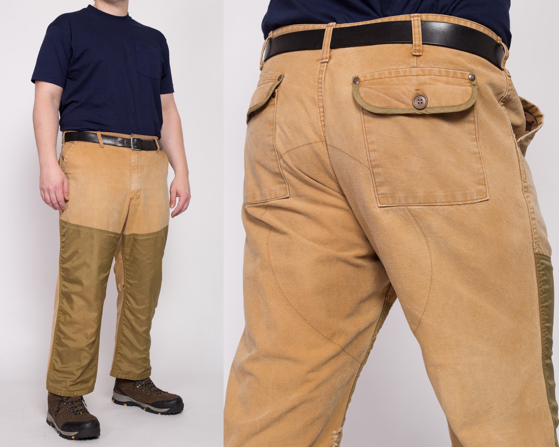 Vintage Duck Canvas Upland Hunting Pants - 41x28 | Waterproof Panel Tan Brown Workwear Outdoors Pants