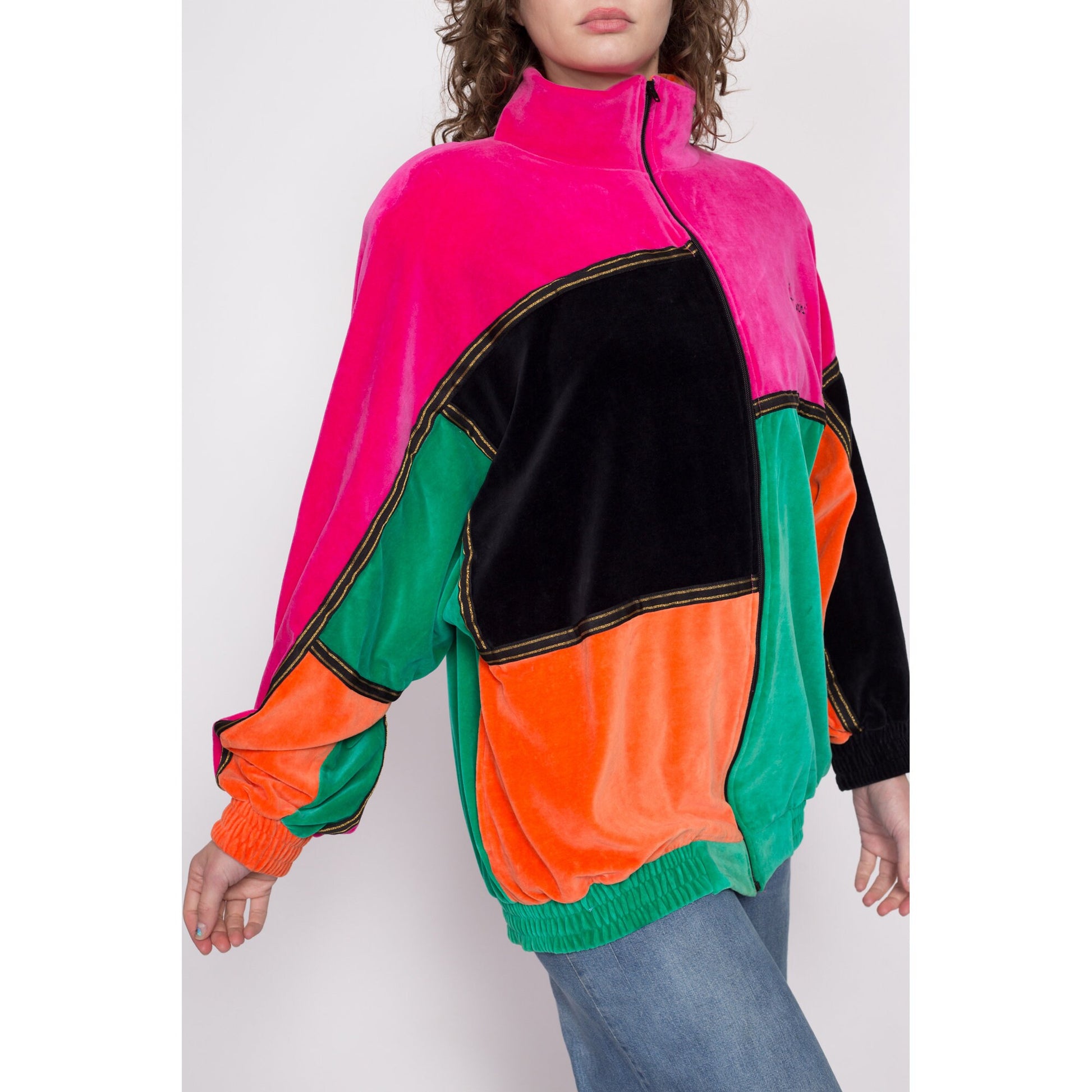 80s Velour Color Block Track Jacket - Extra Large – Flying Apple