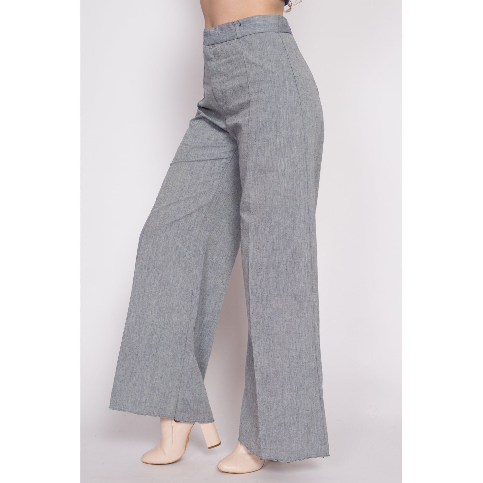 70s Grey High Waisted Wide Leg Pants - Extra Small, 24.5 – Flying