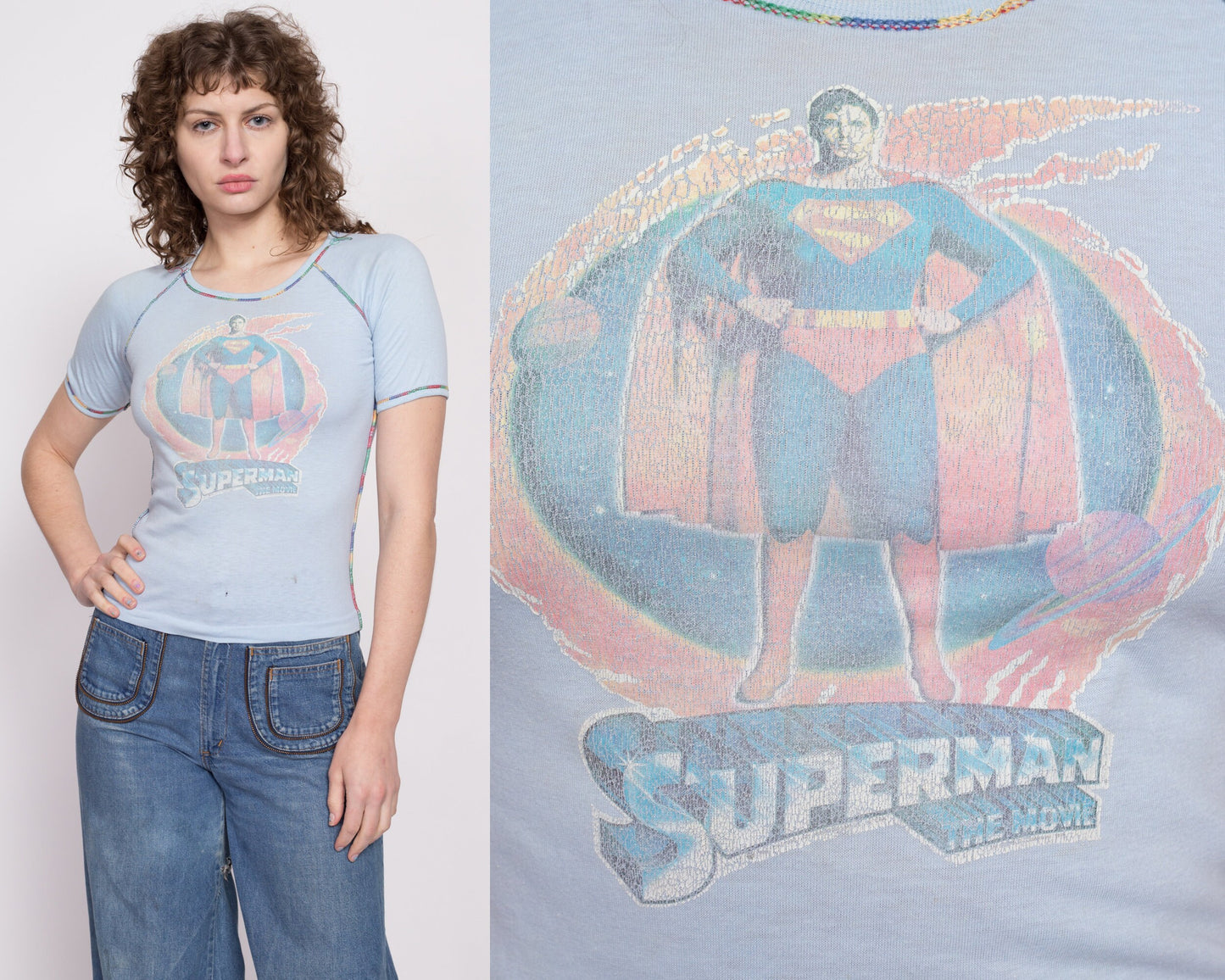 70s Superman The Movie T Shirt - Extra Small | Vintage DC Comics Super Hero Comic Book Graphic Tee