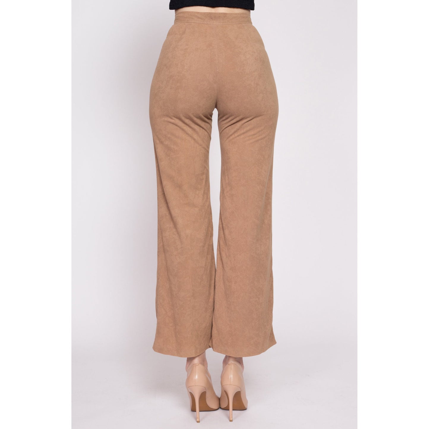 70s Tan Ultrasuede High Waisted Pants - Extra Small, 23.5" | Vintage Flared Light Brown Retro Trousers