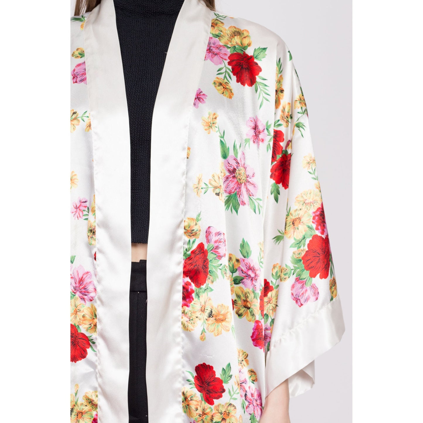 90s Floral Satin Robe - One Size | Vintage Victoria's Secret Boho Loungewear Kimono