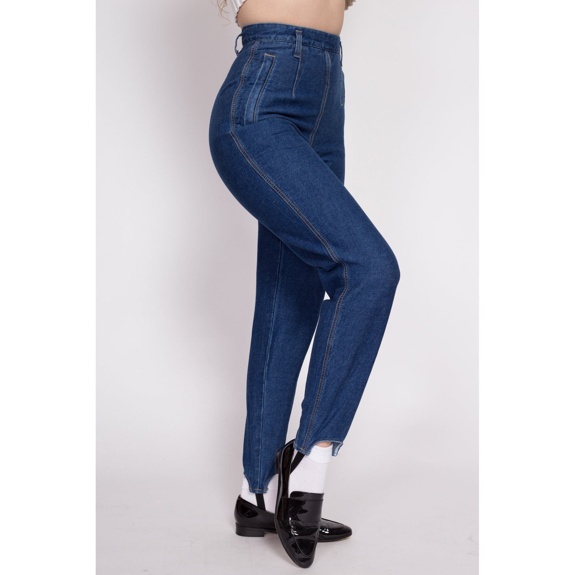 90s Lizwear Stirrup Side Zip Jeans - Extra Small, 25" | Vintage High Waisted Dark Wash Stretchy Slim Ankle Jeans