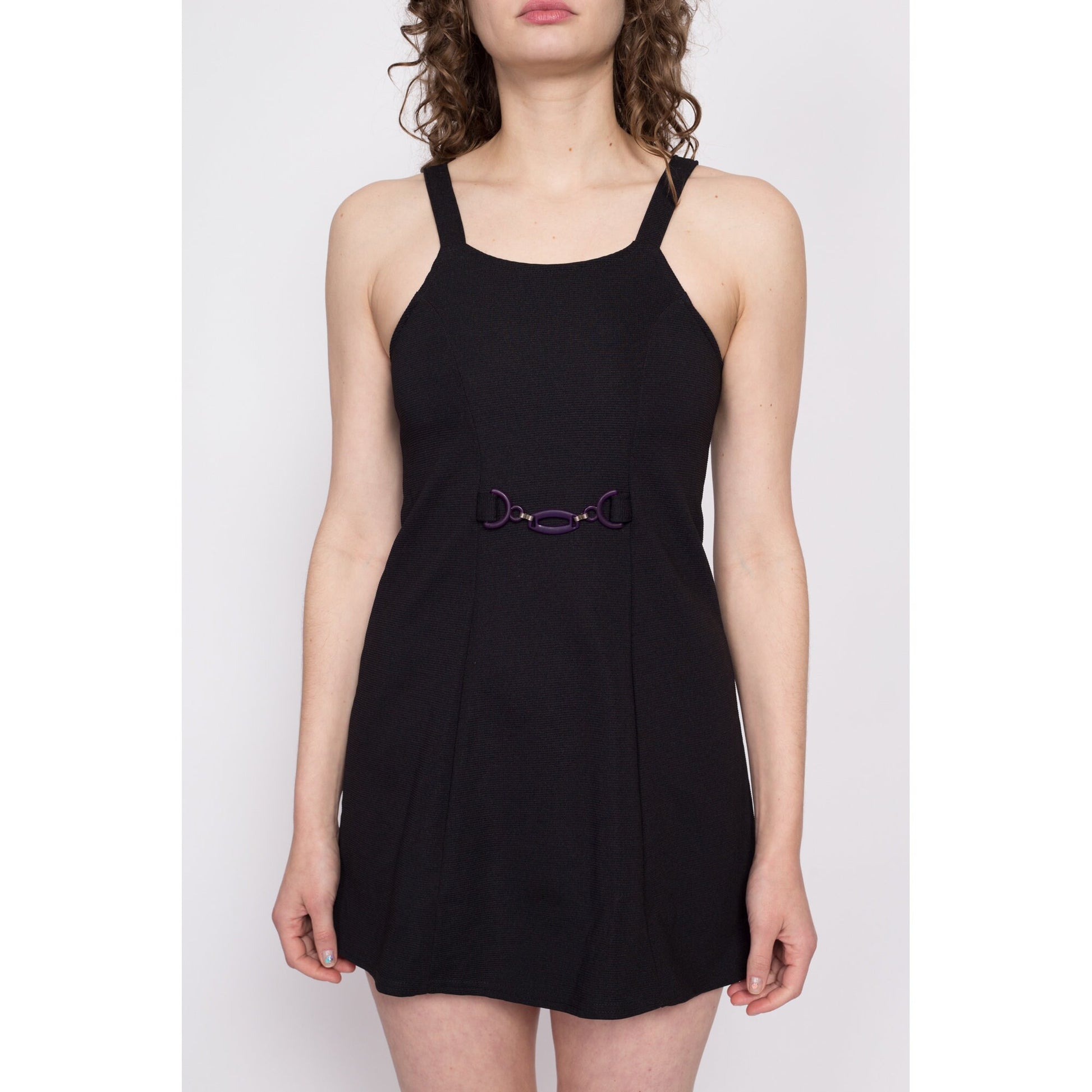 90s Y2K Black Buckle Front Micro Mini Dress