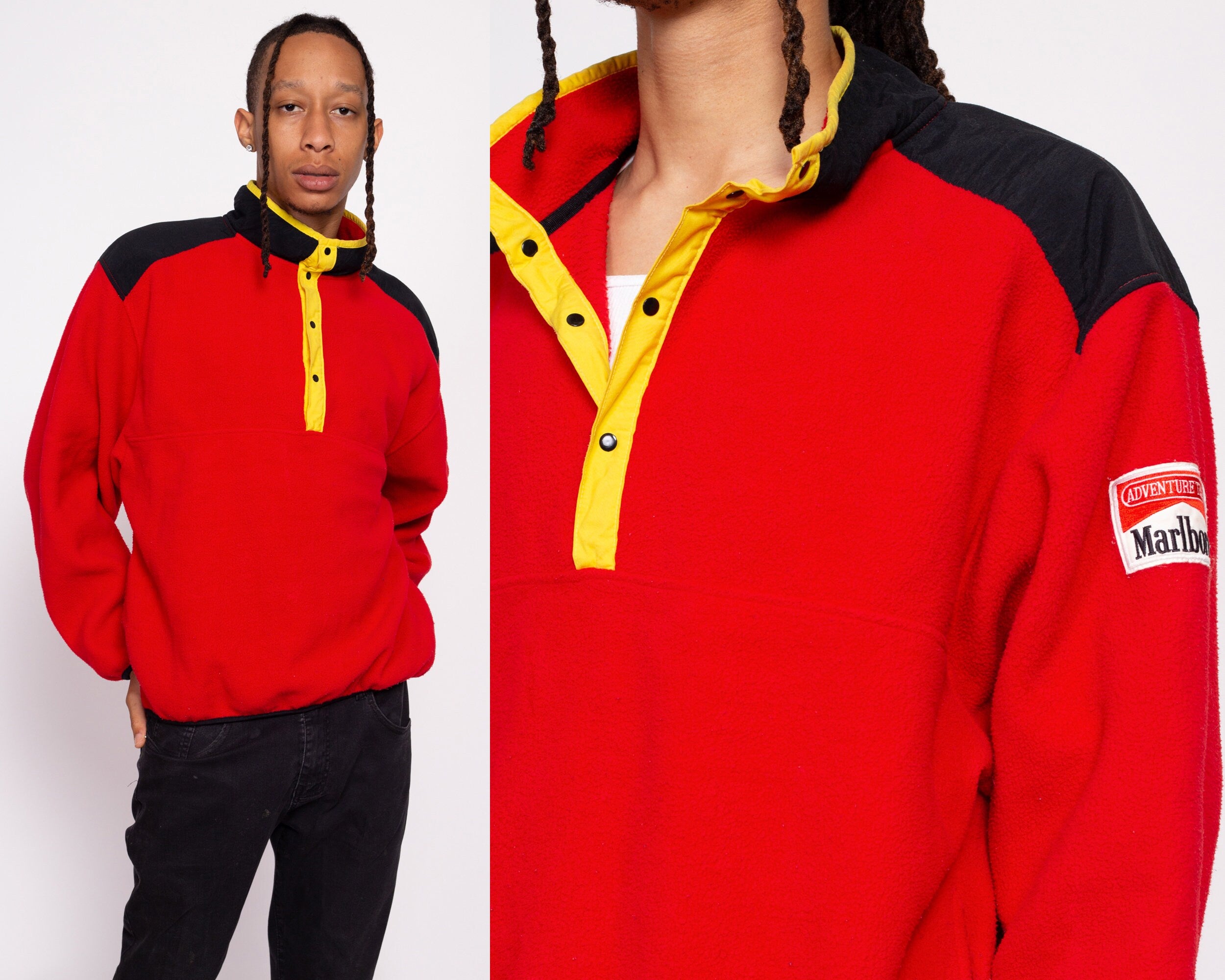 90s Marlboro Red Color Block Fleece Sweatshirt - Men's Large