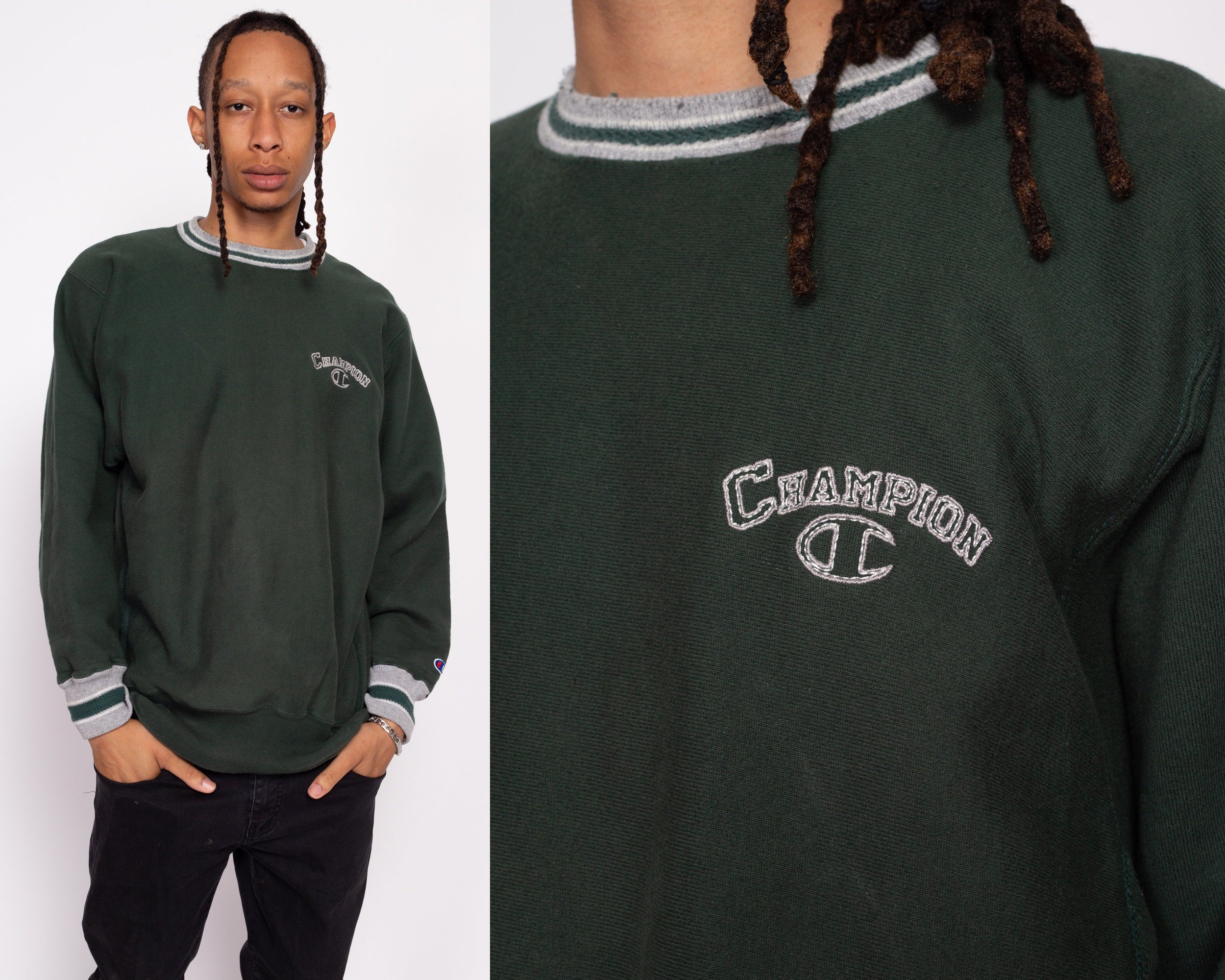 90s Champion Reverse Weave Striped Trim Sweatshirt - Men's Large ...