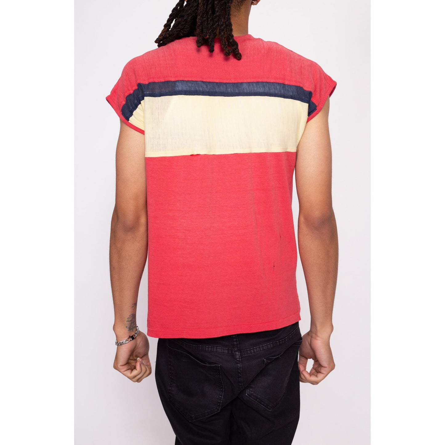 70s Pikes Peak Colorado Distressed Tank - Medium | Vintage Striped Cap Sleeve Souvenir Tourist T Shirt