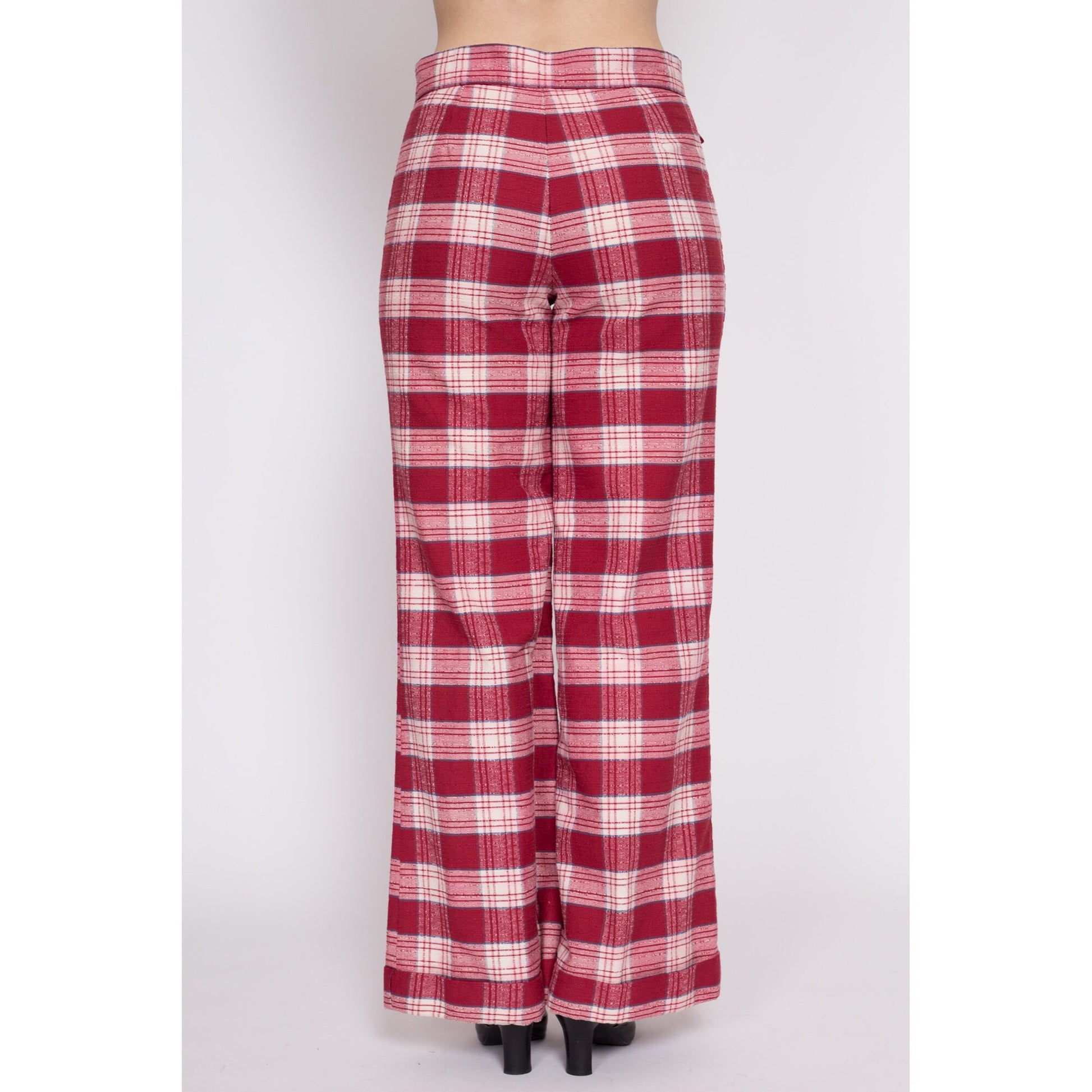 70s Red Plaid High Waisted Pants - Men's Small, Women's Medium, 31