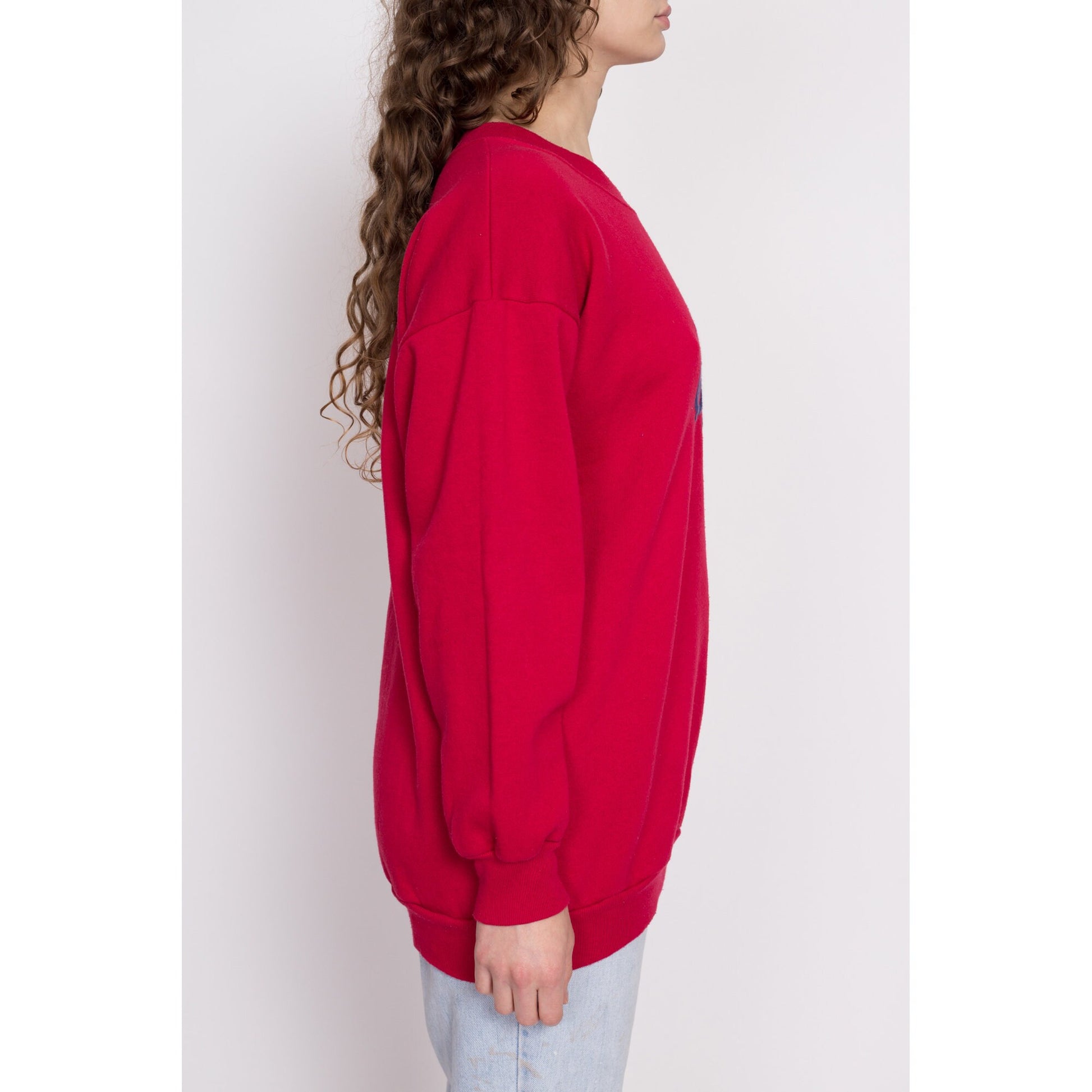 90s Guess ? Red Sweatshirt - One Size | Vintage Unisex Streetwear Graphic Crewneck Pullover