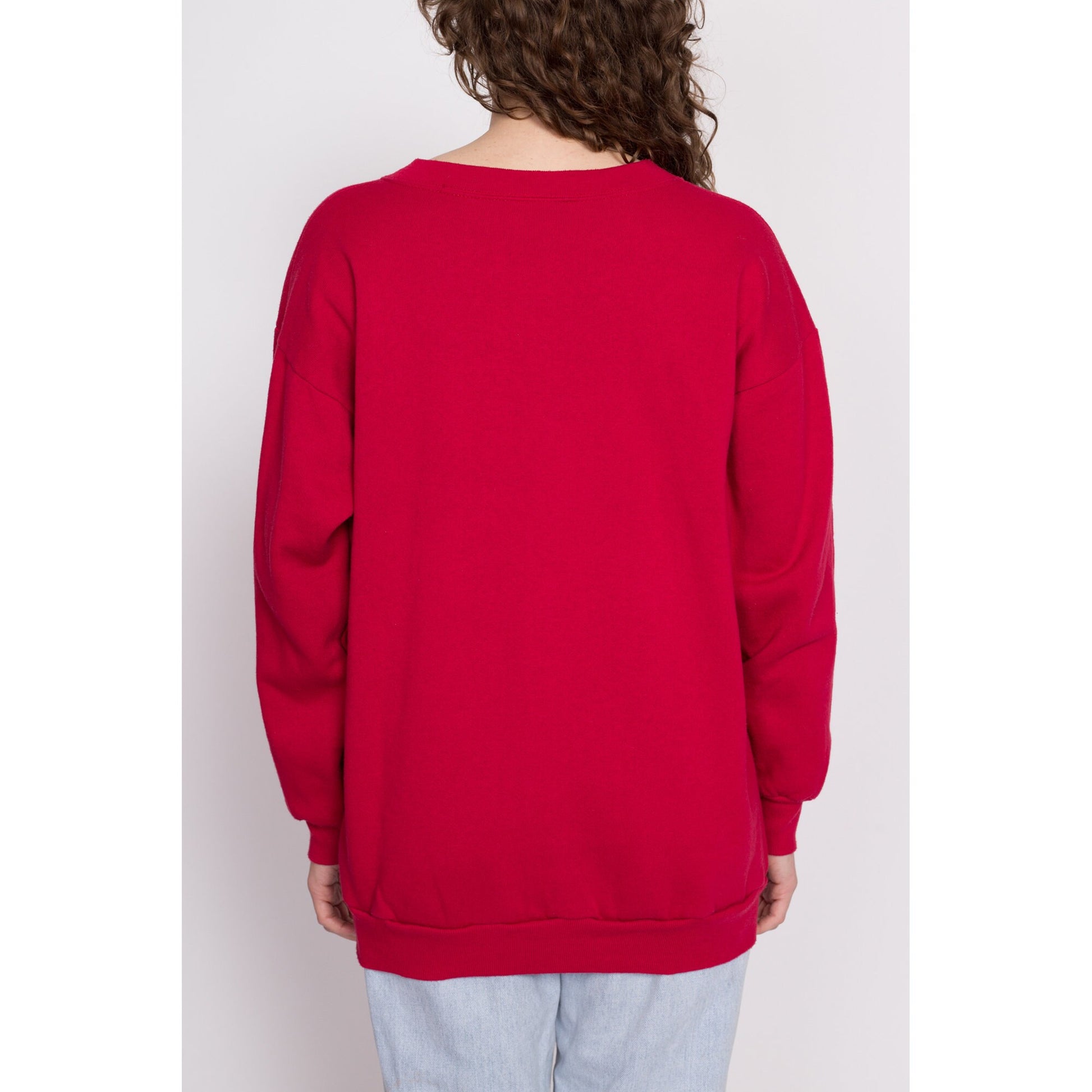 90s Guess ? Red Sweatshirt - One Size | Vintage Unisex Streetwear Graphic Crewneck Pullover