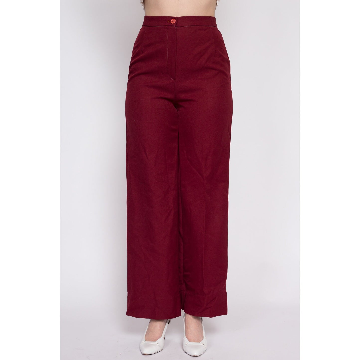 70s Wine Red High Waisted Pants - Medium, 28" | Vintage Straight Leg Retro Polyester Disco Trousers