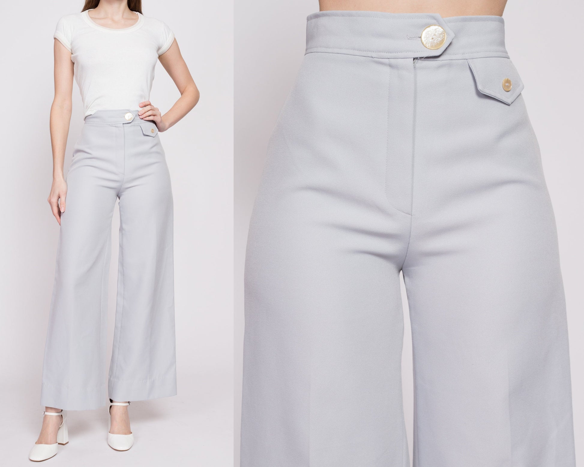 70s Grey High Waisted Wide Leg Pants - Extra Small, 24.5 – Flying Apple  Vintage