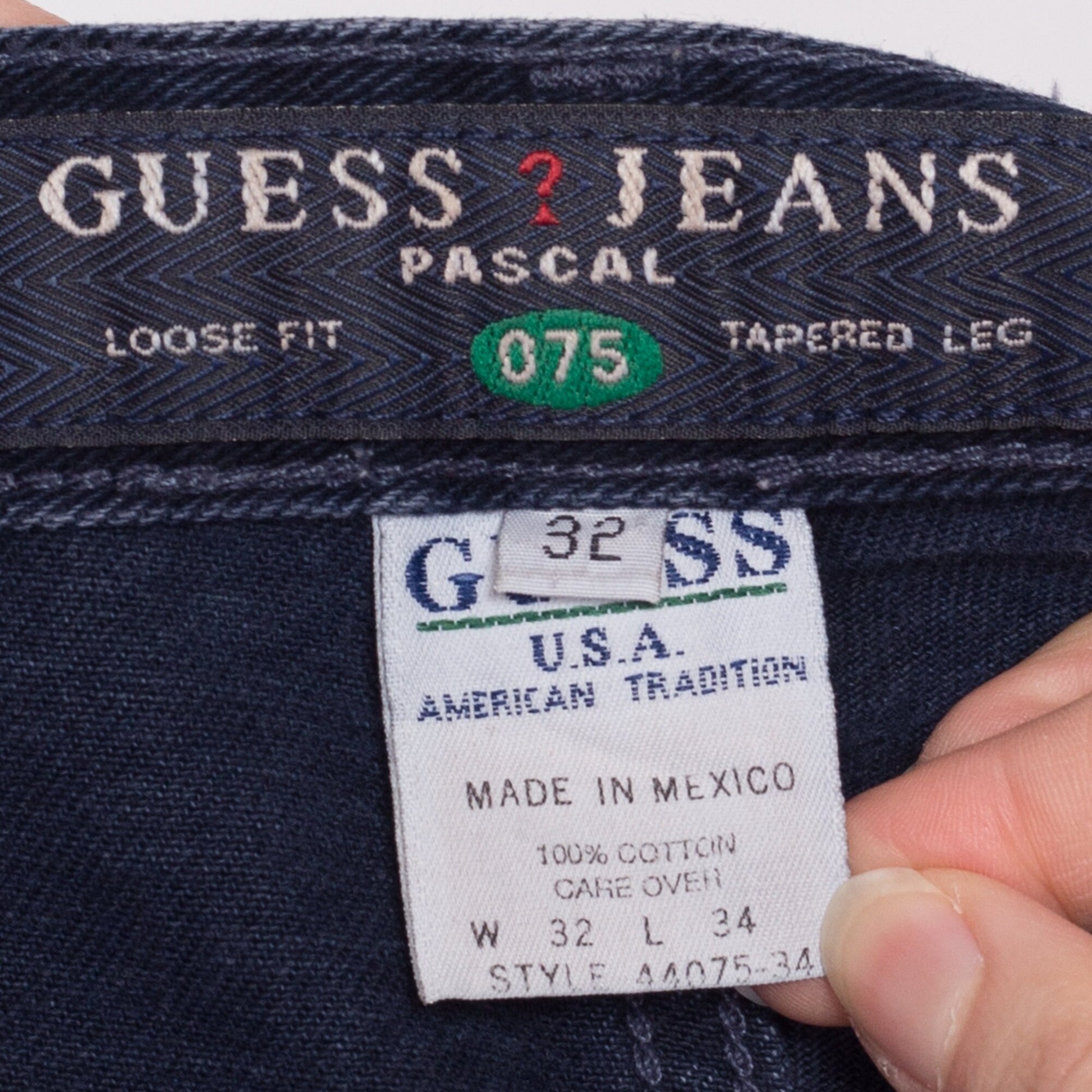 90s Guess High Waisted Navy Blue Jeans - 34" Waist | Vintage Denim Relaxed Tapered Leg Baggy Dad Jeans