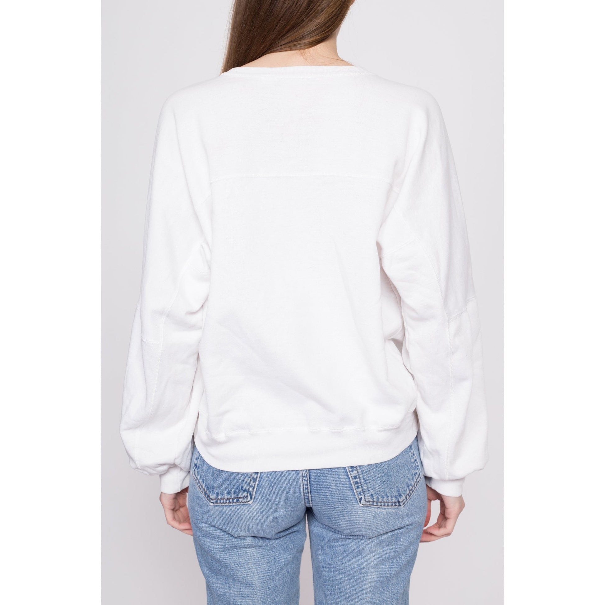 80s White Henley Sweatshirt - Extra Large | Vintage Plain Quarter Button Pullover