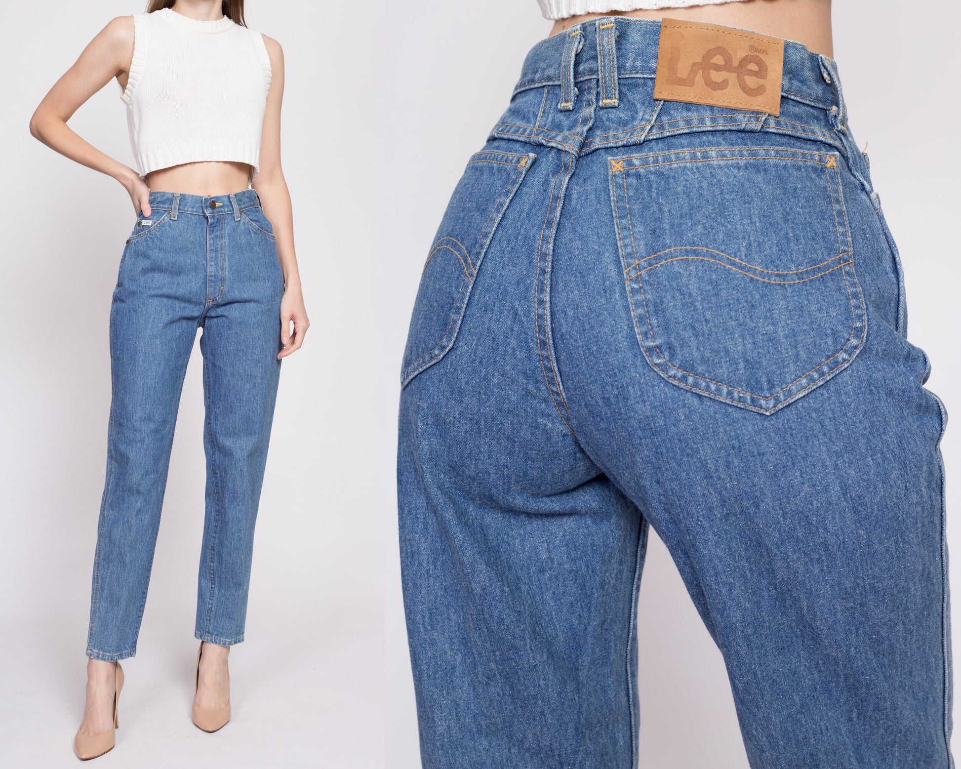 80s Lee Riders High Waisted Mom Jeans - Small, 26" | Vintage Denim Tapered Leg Jeans