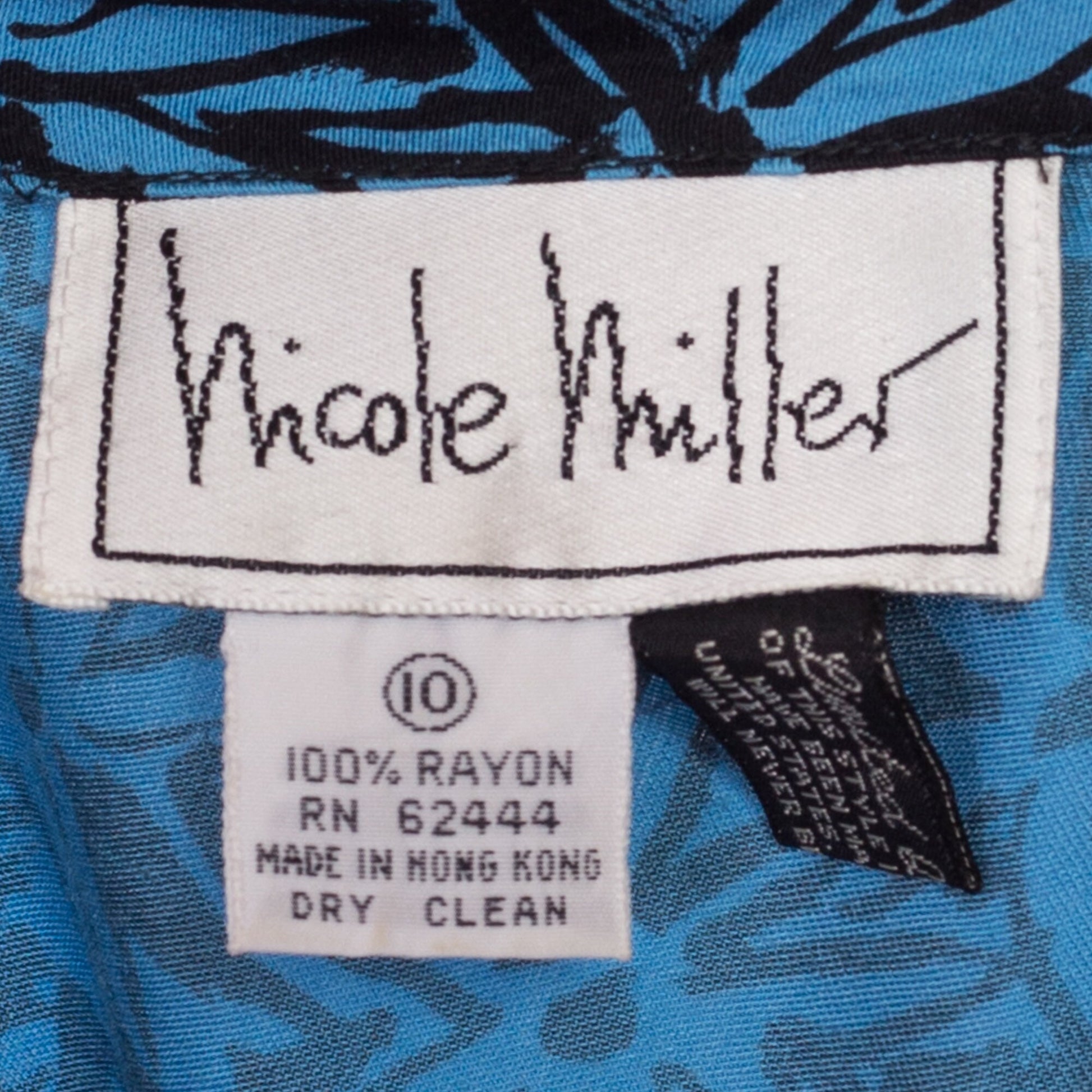 80s Nicole Miller Blue Floral Batwing Sleeve Dress - Medium | Vintage Designer Long Sleeve Midi Secretary Dress