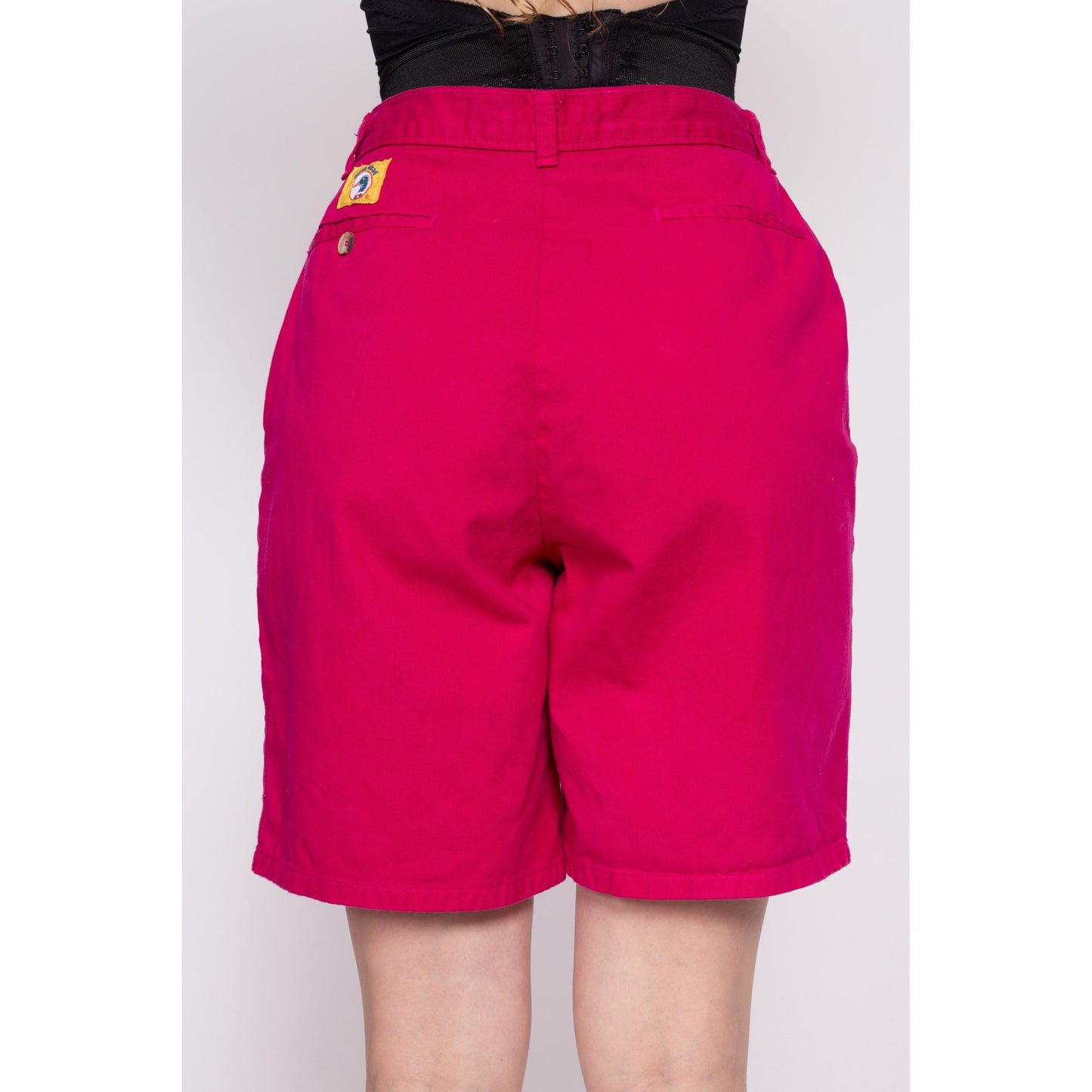 90s Hot Pink Pleated High Waisted Shorts - Medium, 28" | Vintage Magenta Cotton Denim Mom Shorts