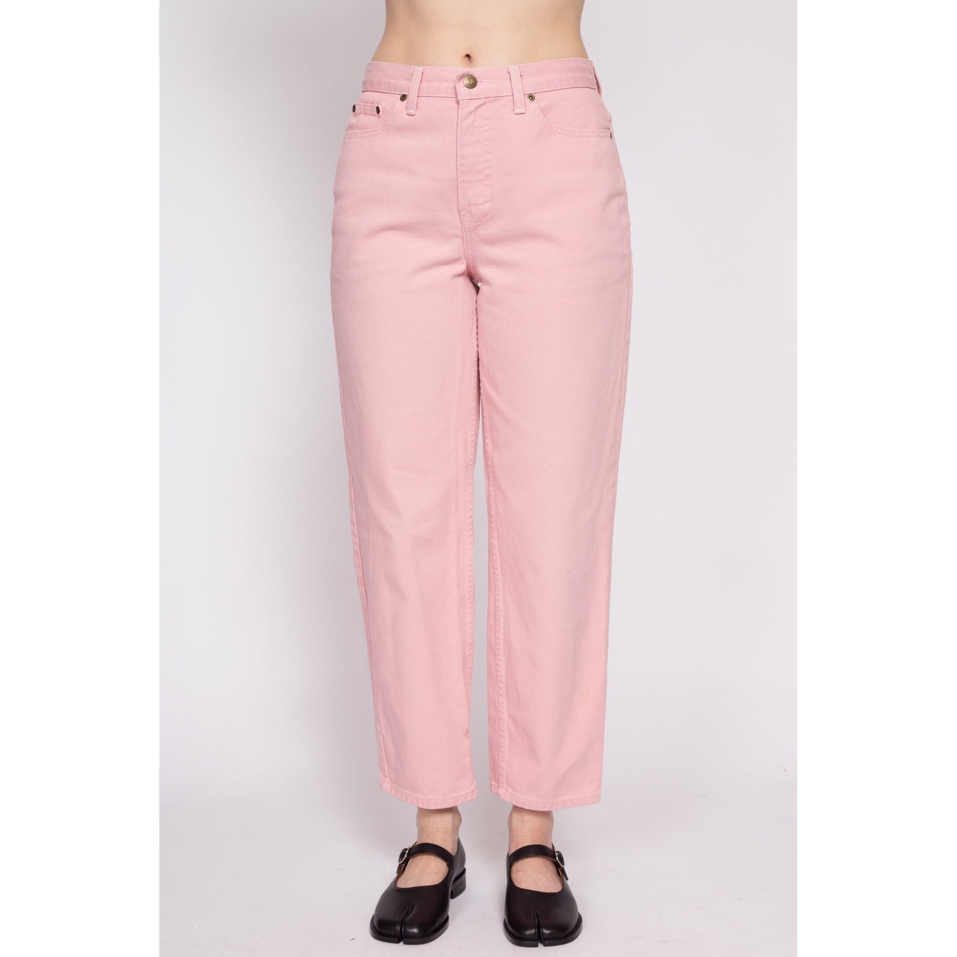 90s Blush Pink High Waisted Jeans - Petite Medium, 28.5" | Vintage Newport News Pastel Denim Tapered Leg Mom Jeans
