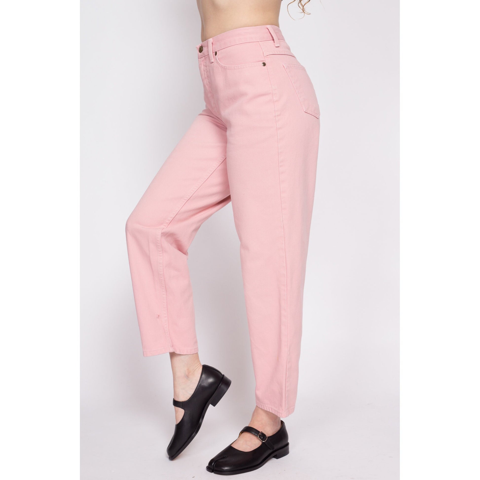 90s Blush Pink High Waisted Jeans - Petite Medium, 28.5" | Vintage Newport News Pastel Denim Tapered Leg Mom Jeans