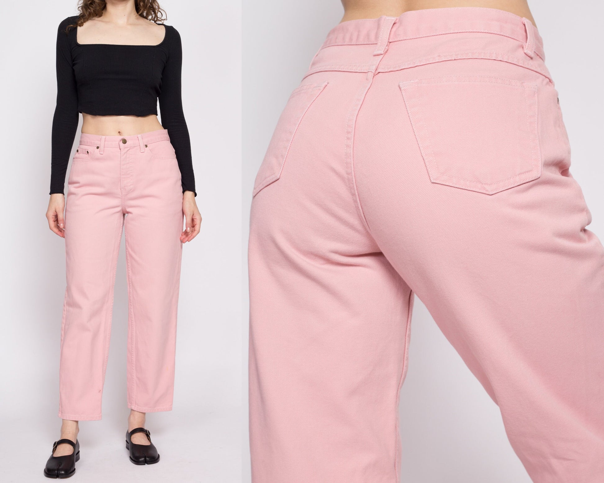90s Blush Pink High Waisted Jeans - Petite Medium, 28.5" | Vintage Newport News Pastel Denim Tapered Leg Mom Jeans
