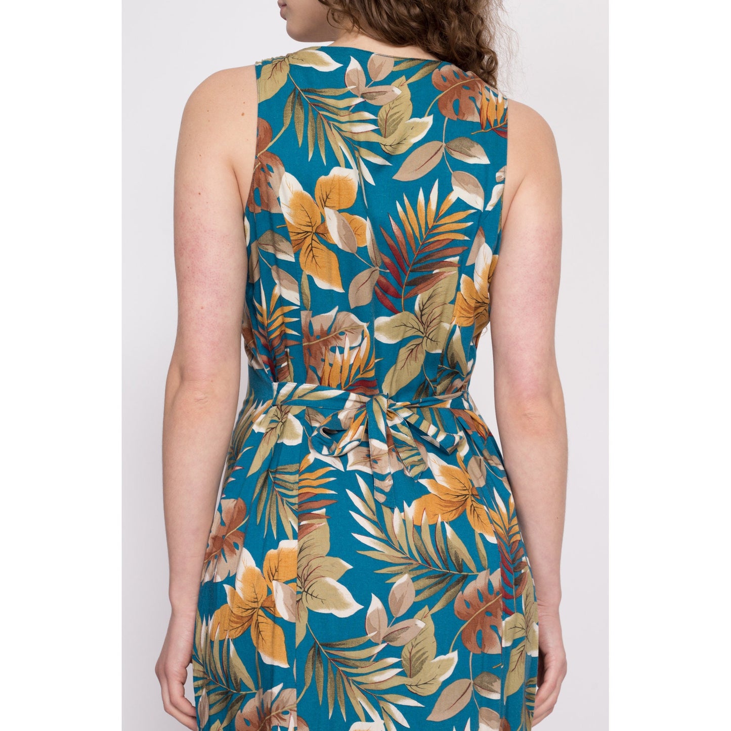 90s Blue Tropical Floral Sundress - Medium | Vintage Sleeveless Button Up Summer Maxi Dress