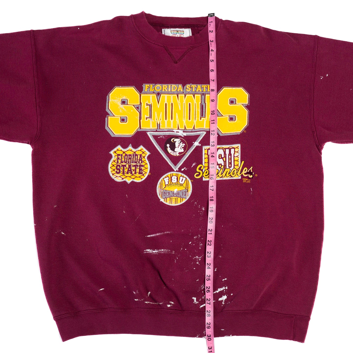 90s Florida State Seminoles Distressed Sweatshirt - Men's XL | Vintage FSU College Sports Paint Splattered Graphic Crewneck